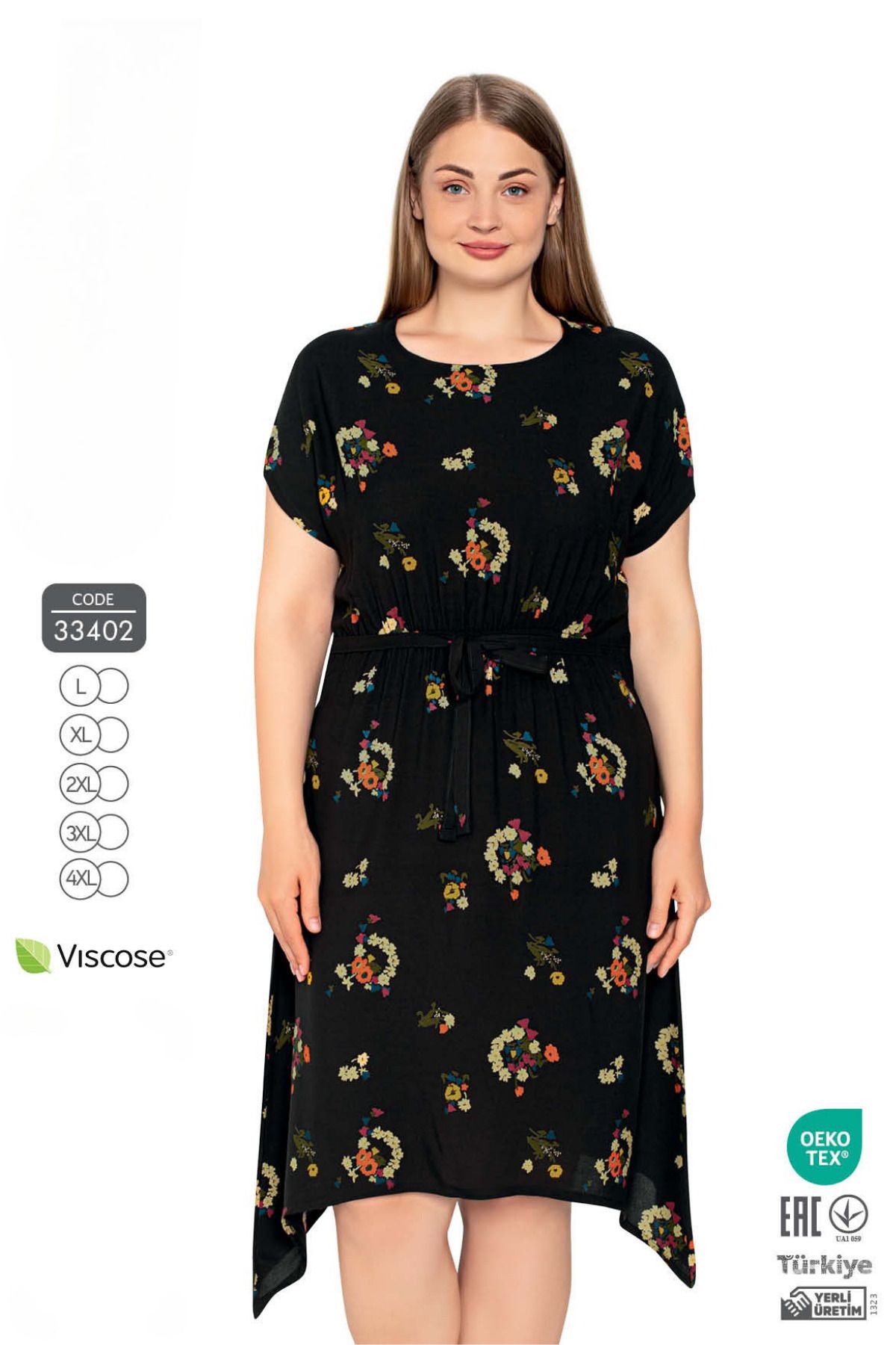 Juliet Deluxe Kadın Büyük Beden Dokuma Viskon Kumaş Yazlık Desenli Elbise 33402