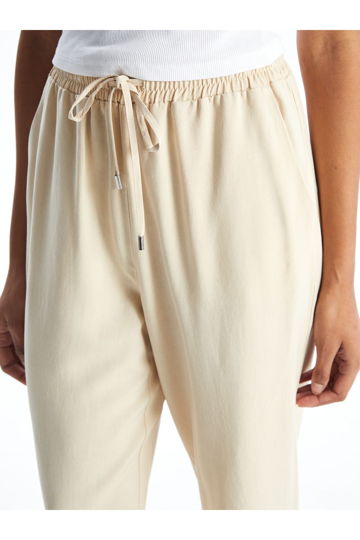 LC Waikiki-Women's Linen Blended Pants with Elastic Waist 3