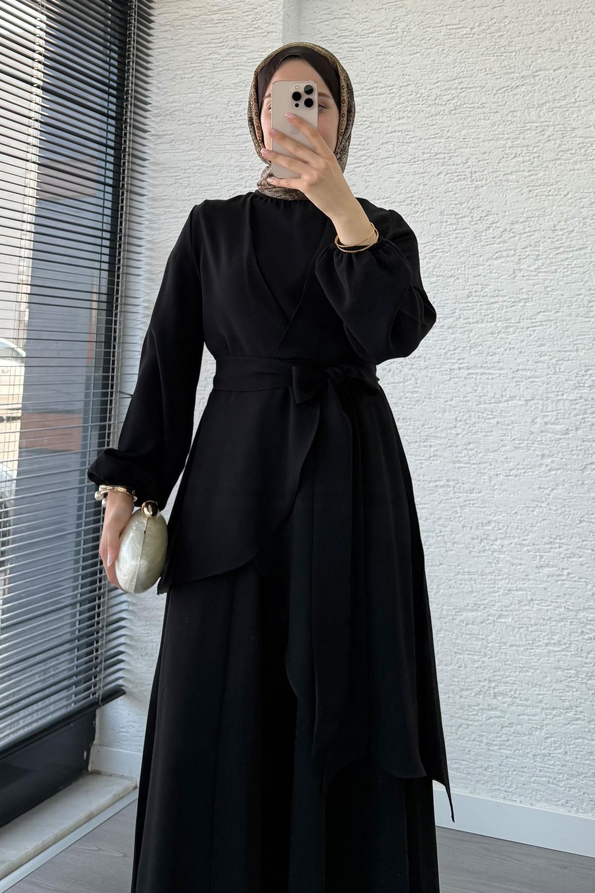 MELEK ARAZ Nora Asimetrik Pantolonlu Takım – Siyah