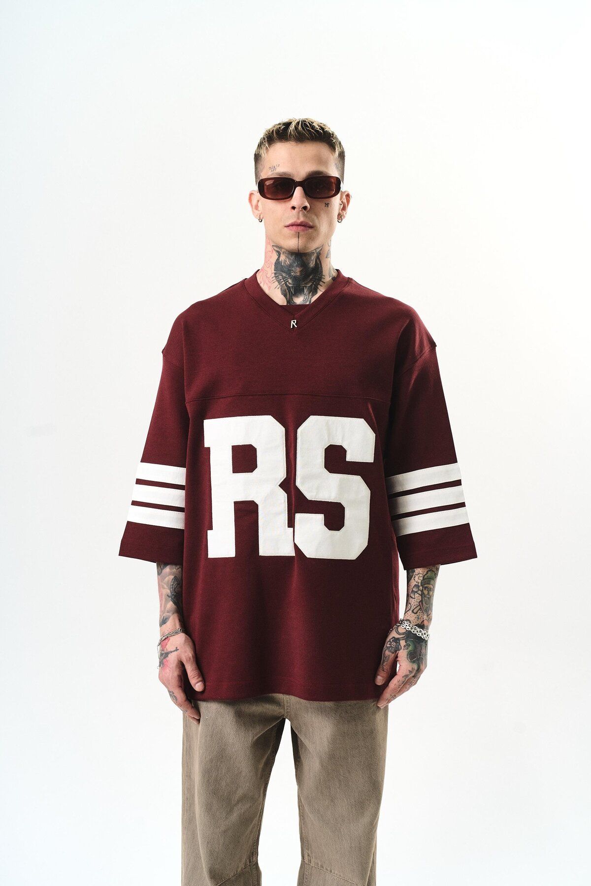 Respire Erkek RS Nakışlı Oversize T-Shirt Bordo