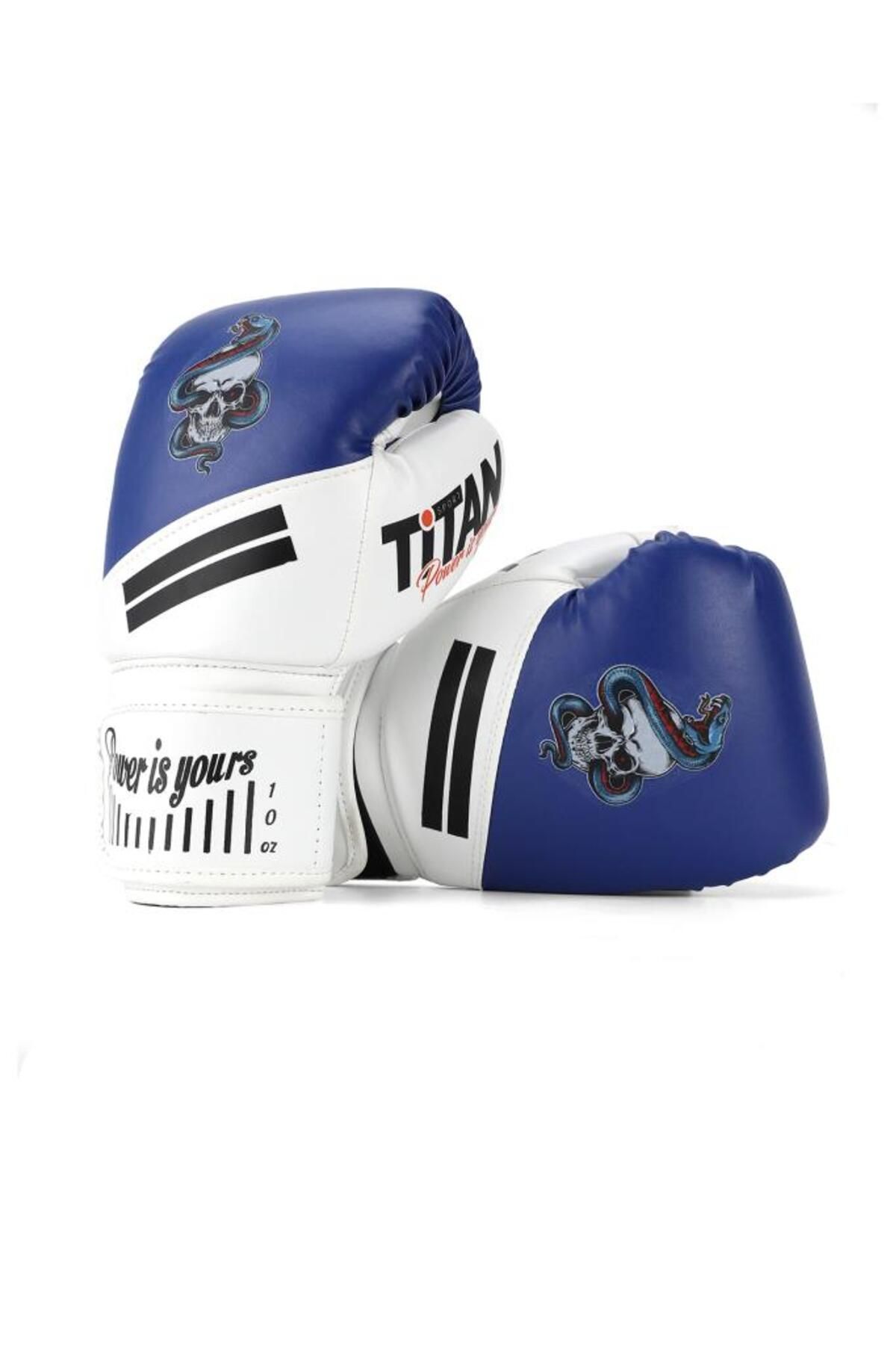 Titan Sport Mavi Beyaz Yılan Kurukafa Boks Eldiveni