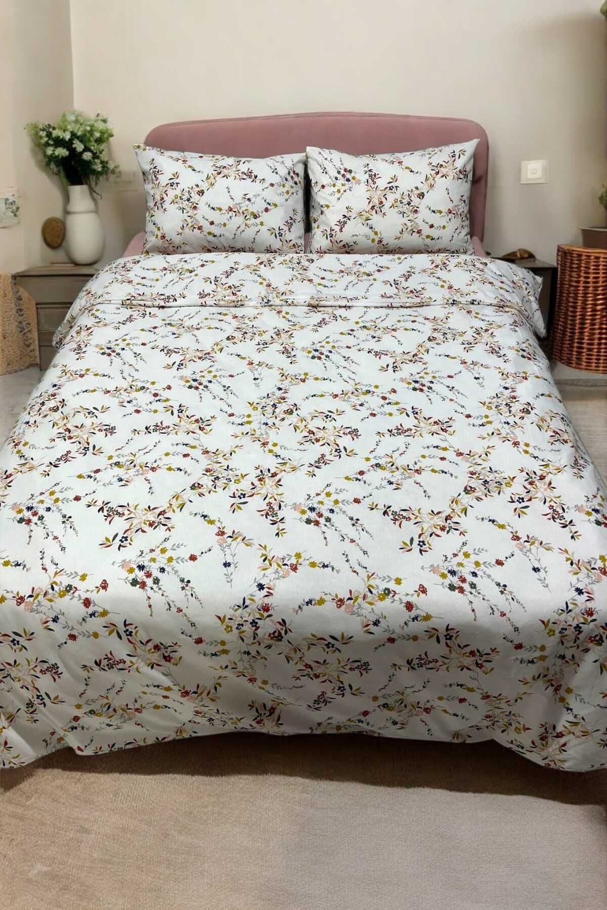 Tekstil Vagonu Çift kişilik Çiçekli Çarşafı battal Lastikli flora Nevresim takımı