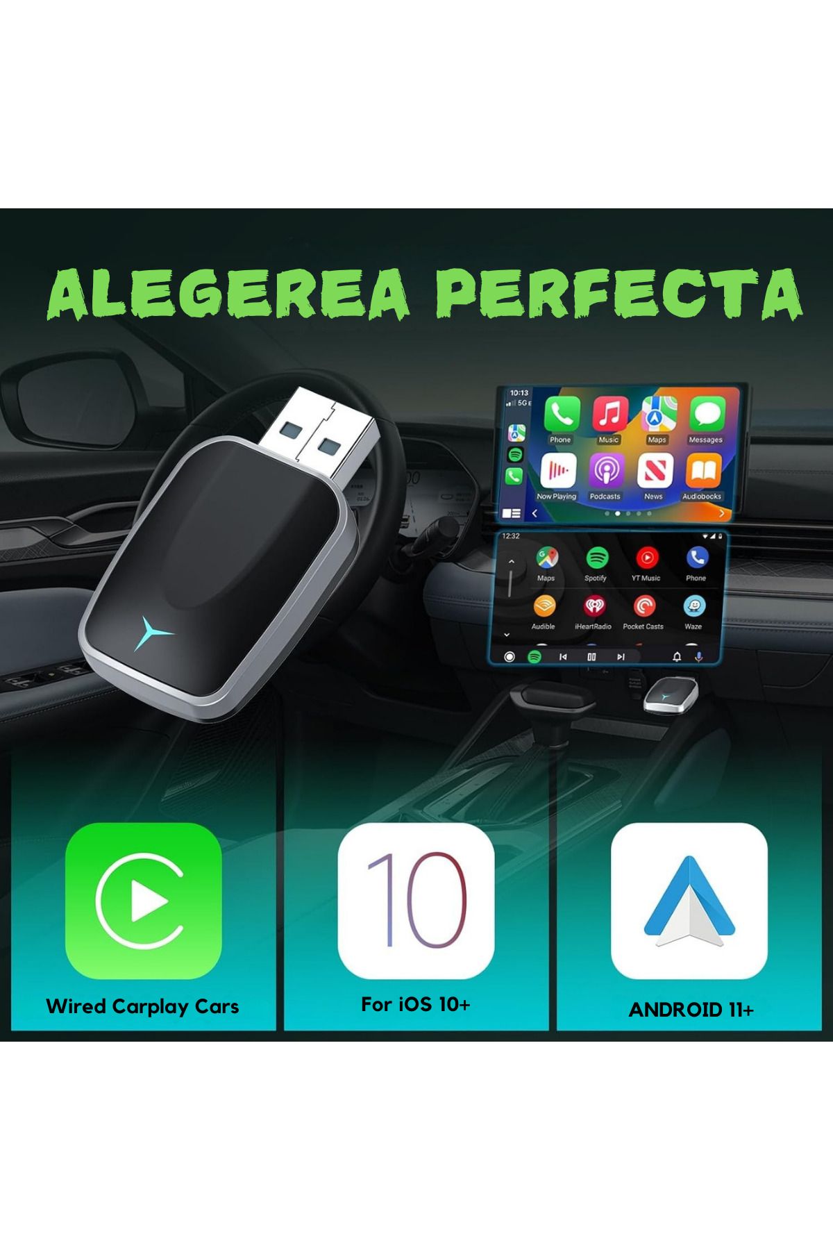 ATOMKIT-Wireless Adapter ® For Carplay & Android Auto, Lux Operating System, Black 7
