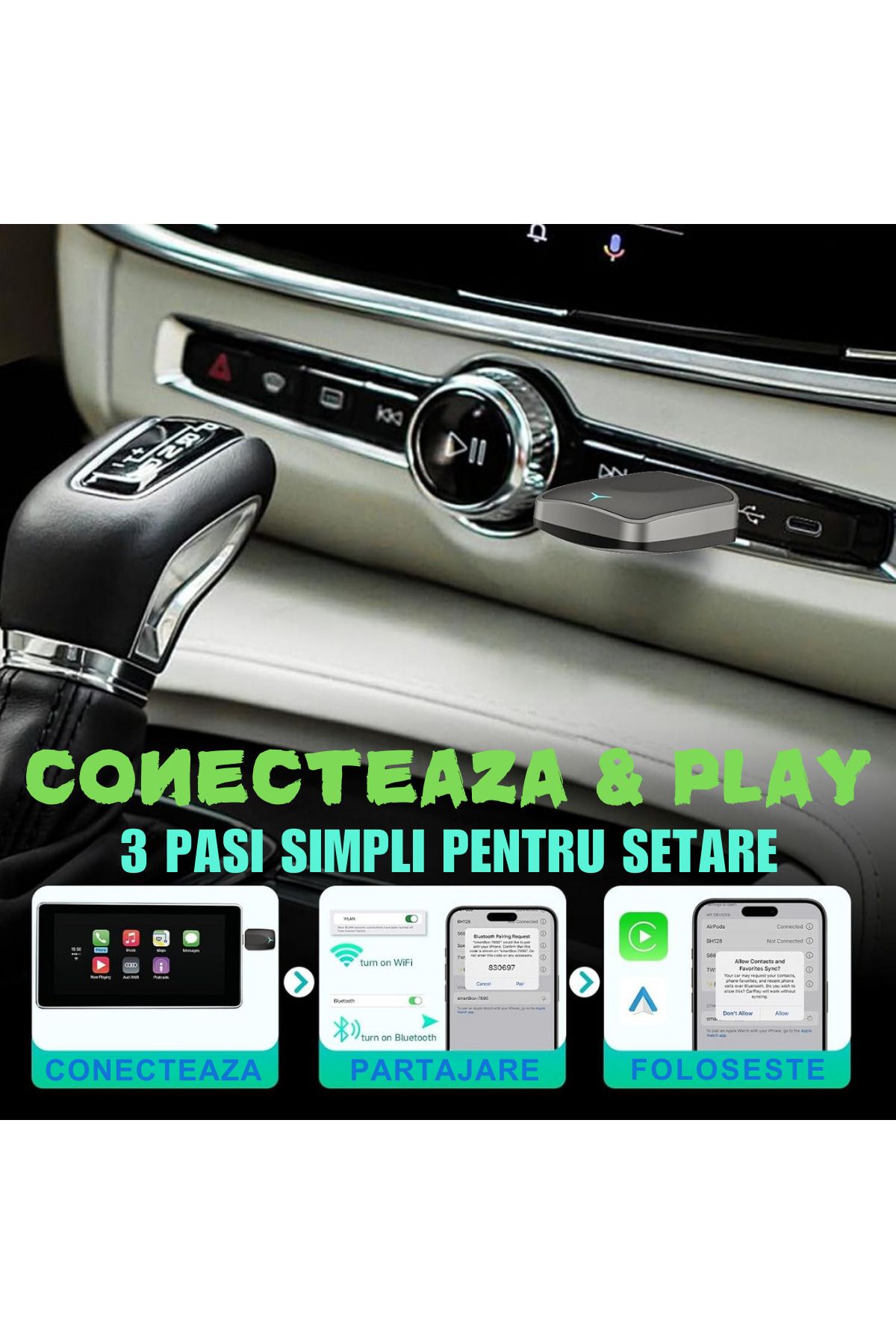 ATOMKIT-Wireless Adapter ® For Carplay & Android Auto, Lux Operating System, Black 5