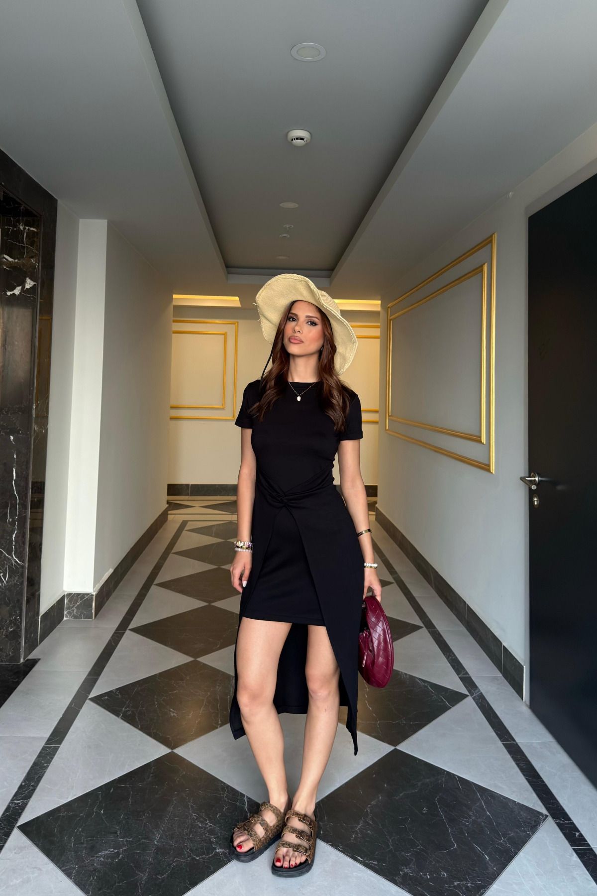 moda poni Zarif Kısa-Uzun Kesim Bel Bağlamalı Elbise