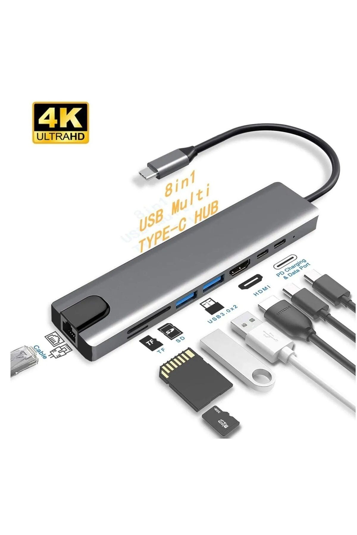 dual band 8 In 1 4k Type C Usb 3.0 Hub Hdmı Rj45 Sd Tf Adaptör Windows Linux