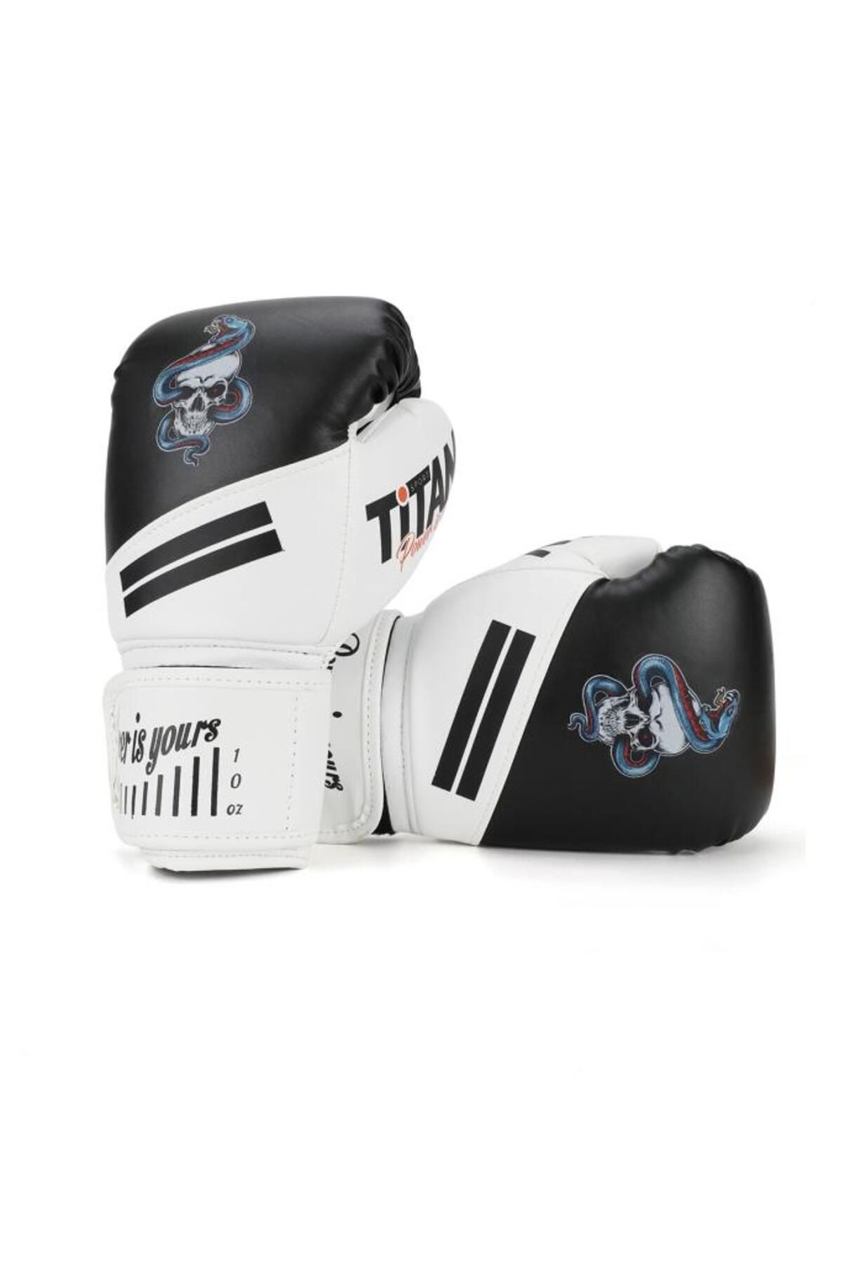 Titan Sport Siyah Beyaz Yılan Kurukafa Desenli Boks Eldiveni