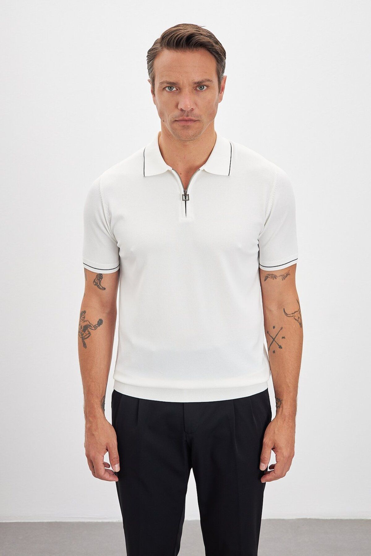 Paşahan Polo Yaka Fermuarlı Triko Erkek T-Shirt
