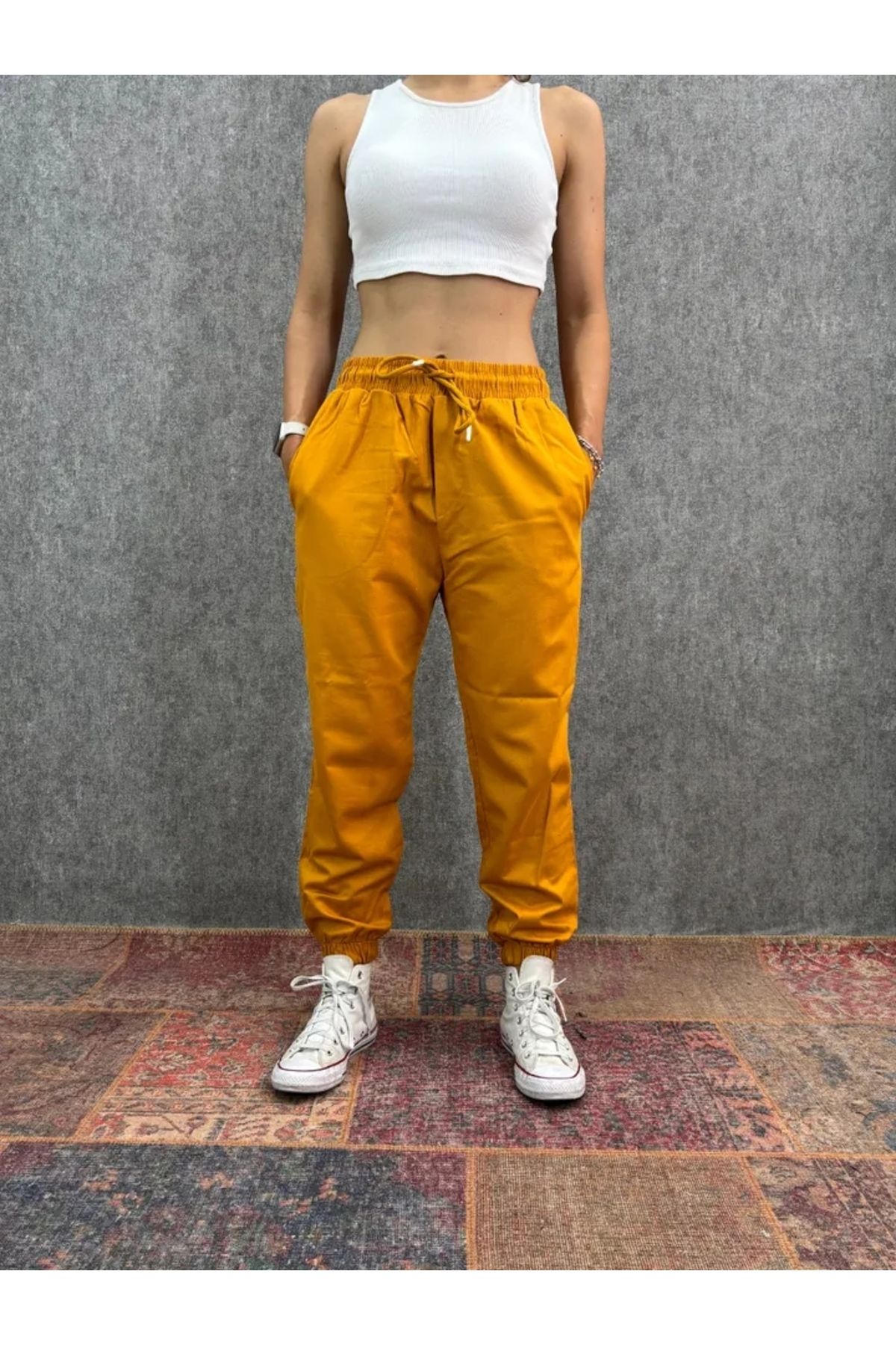 FıttingRoom Bel ve Paça Lastikli Hardal Jogger