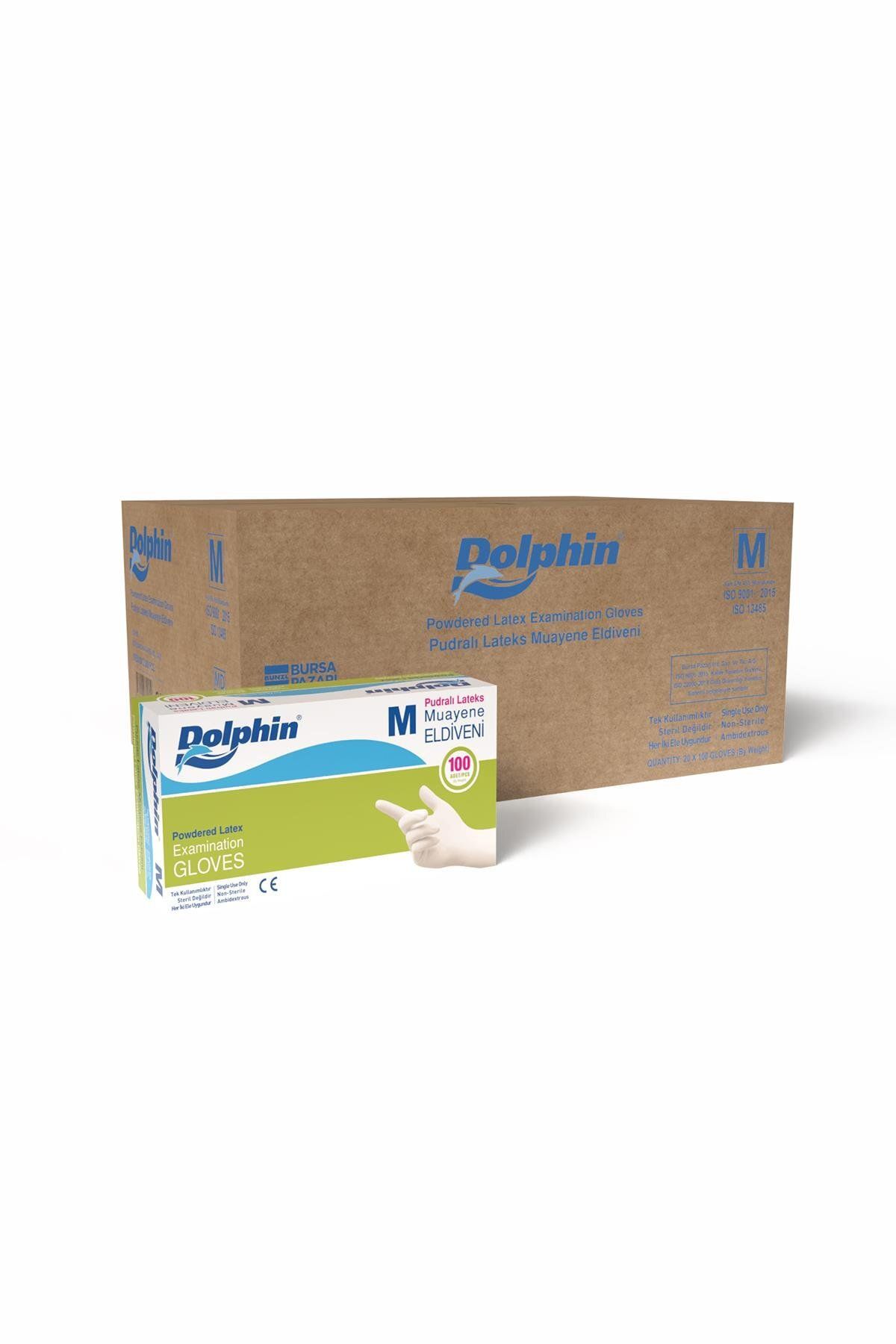 alsepeteavm Dolphin Pudralı Lateks Muayene Eldiveni M Beden 100 Adet X 20 Paket - Mdr - Koli