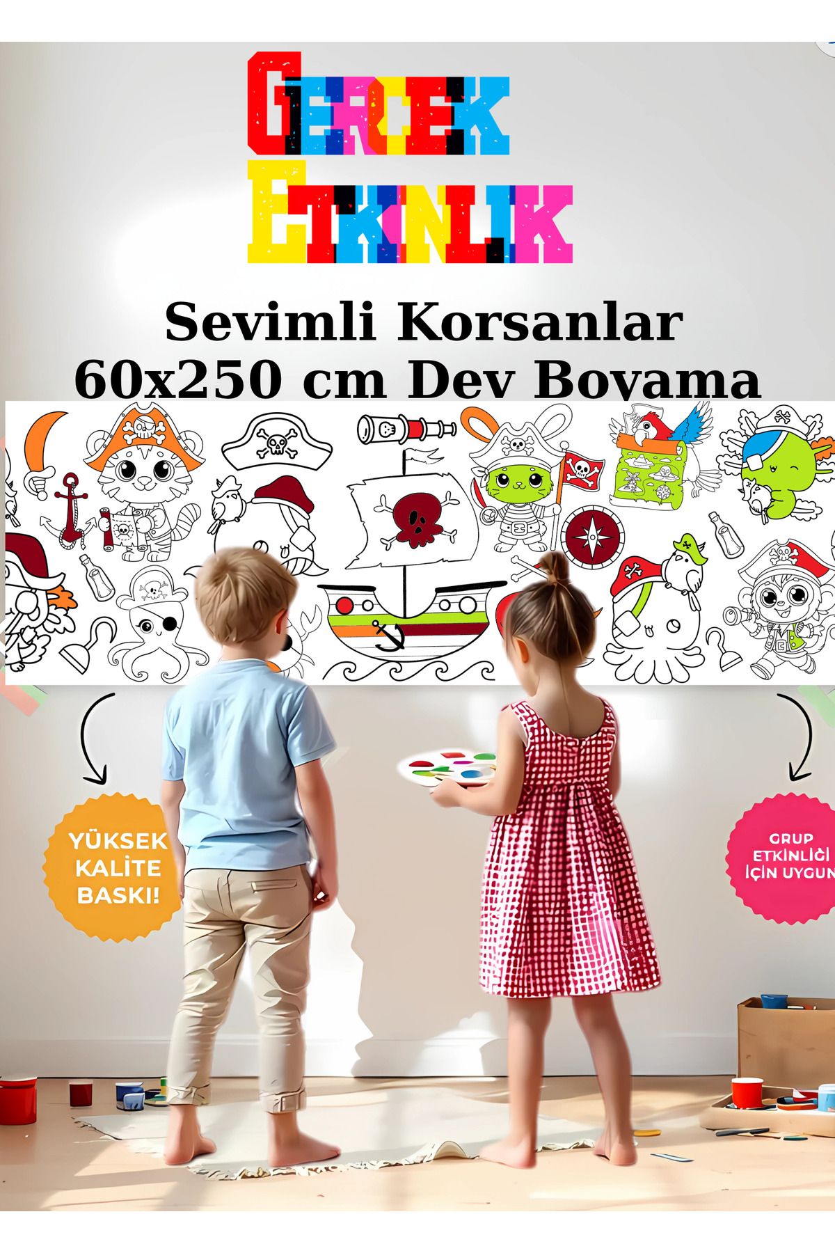AlpiLeo Sevimli Korsanlar 2.5M Dev Boyama Kağıdı | Doğum Günü Özel Aktivite Hediyesi