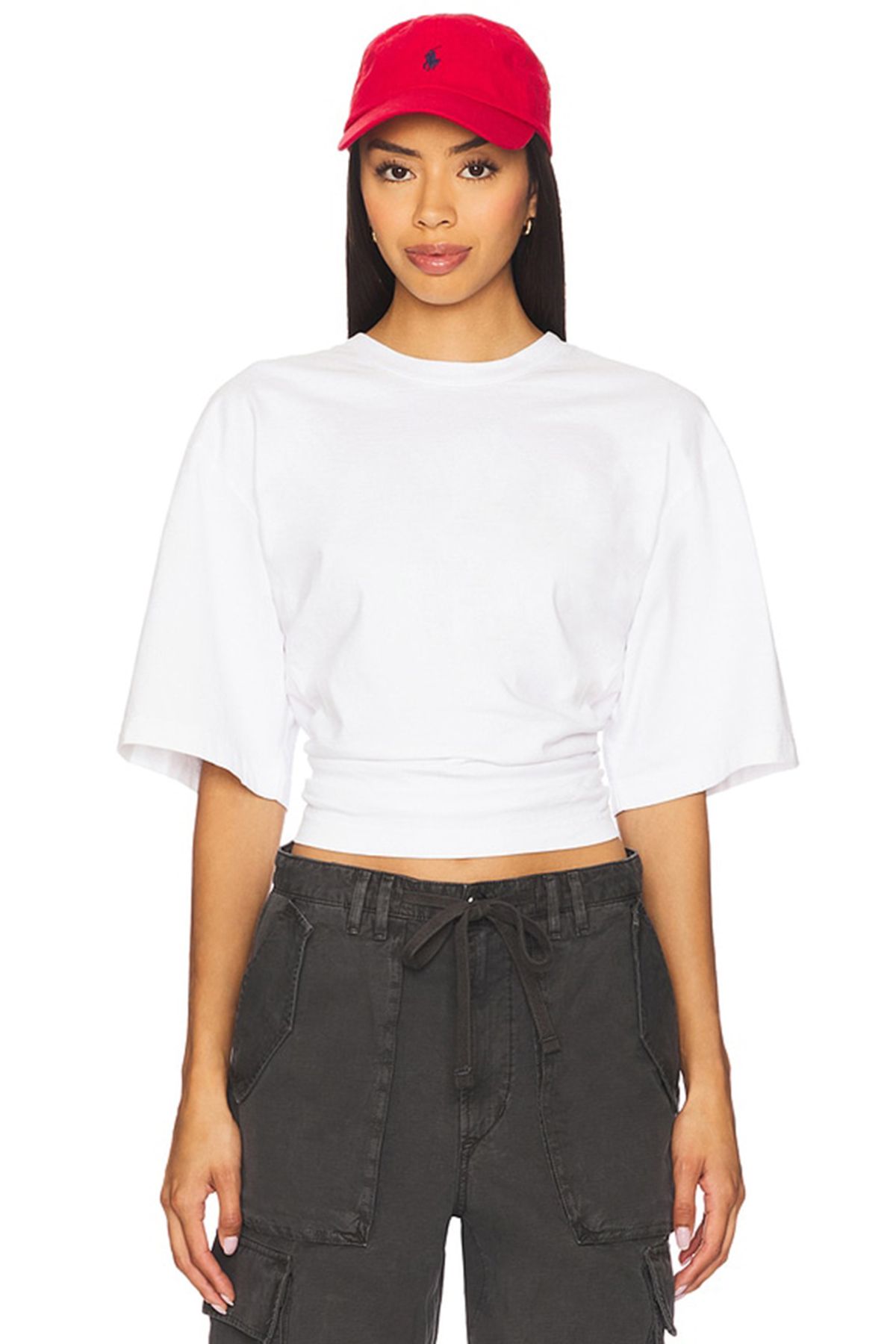 AFR CLOTHES KADIN YANI BÜZGÜLÜ ÇİFT KAT JARSE GENİŞ KOL CROP TOP