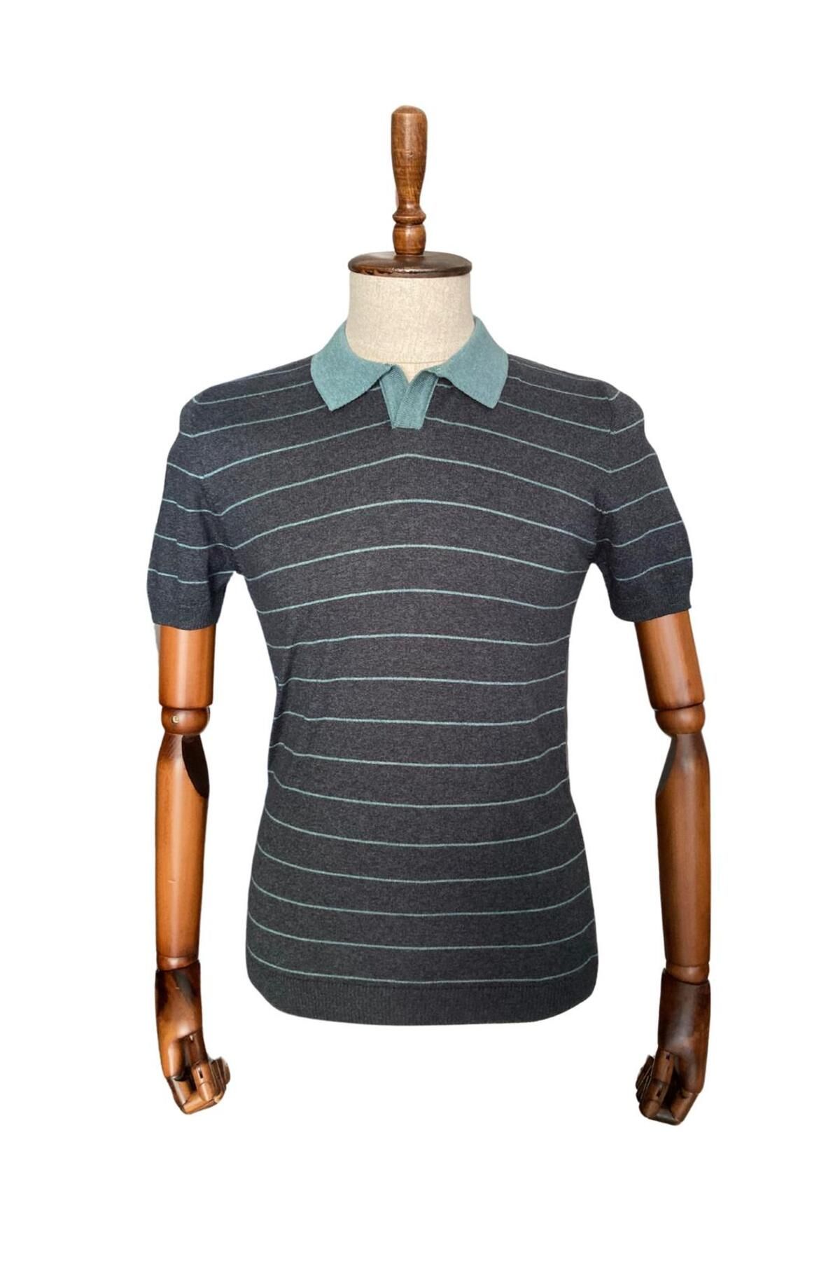 Butik Polo Yaka Çizgili Triko Tişört