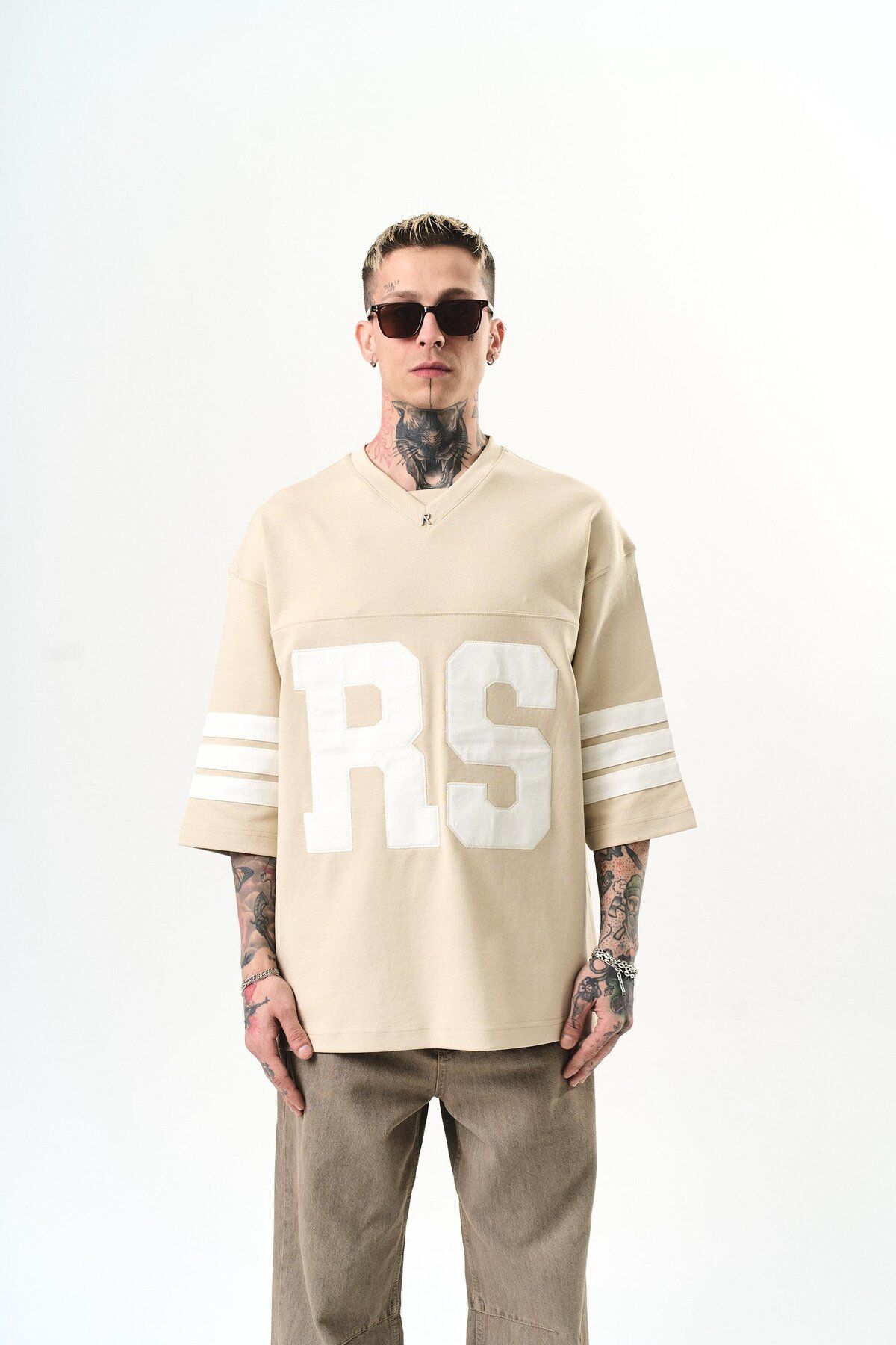 Respire Erkek RS Nakışlı Oversize T-Shirt Bej