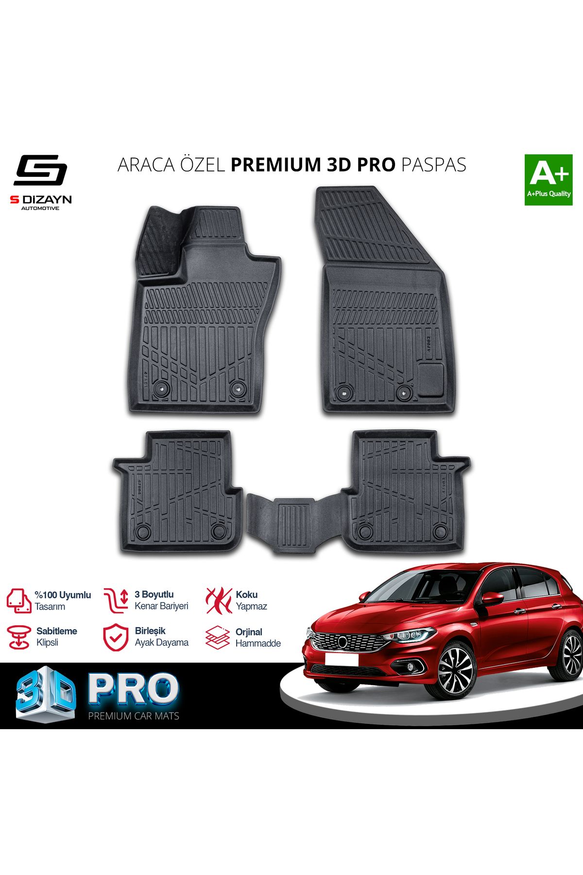 Life Tuning S-Dizayn Fiat Egea HB 3D Pro Havuzlu Paspas 2015 Üzeri A+ Kalite