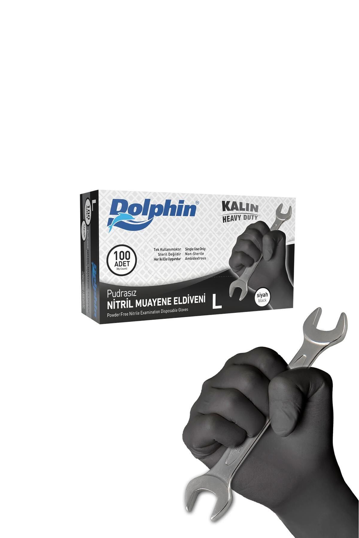 alsepeteavm Dolphin Siyah Nitril Eldiven Pudrasız Ekstra Kalın L 100 Adet