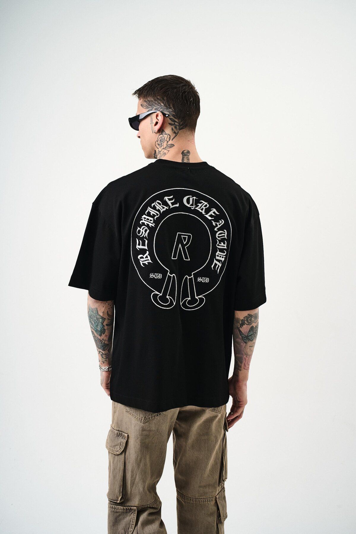 Respire Erkek R Creative Nakışlı Oversize T-Shirt Siyah