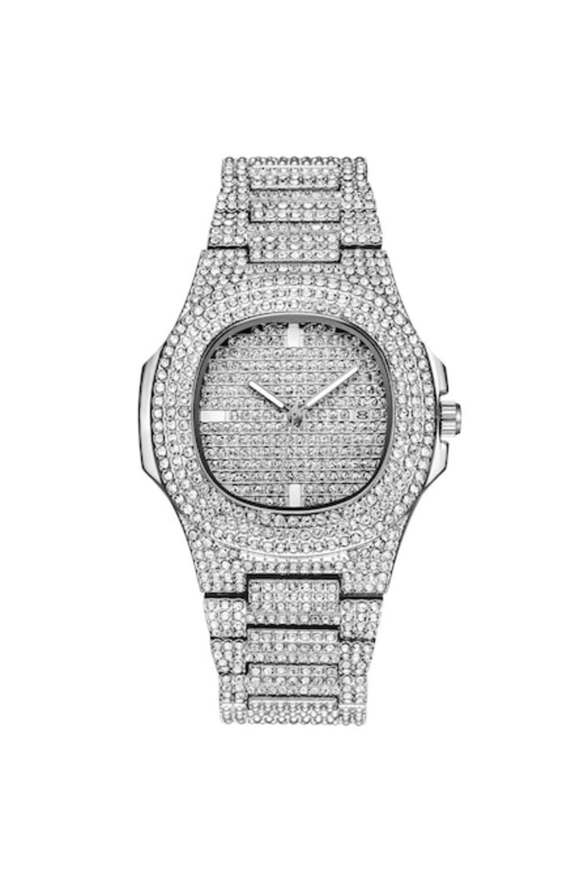 Tessero-Ceas analogic Ice Out, mecanism cu cuarț, inserții de zirconiu, placat cu aur de 18K, argint 1