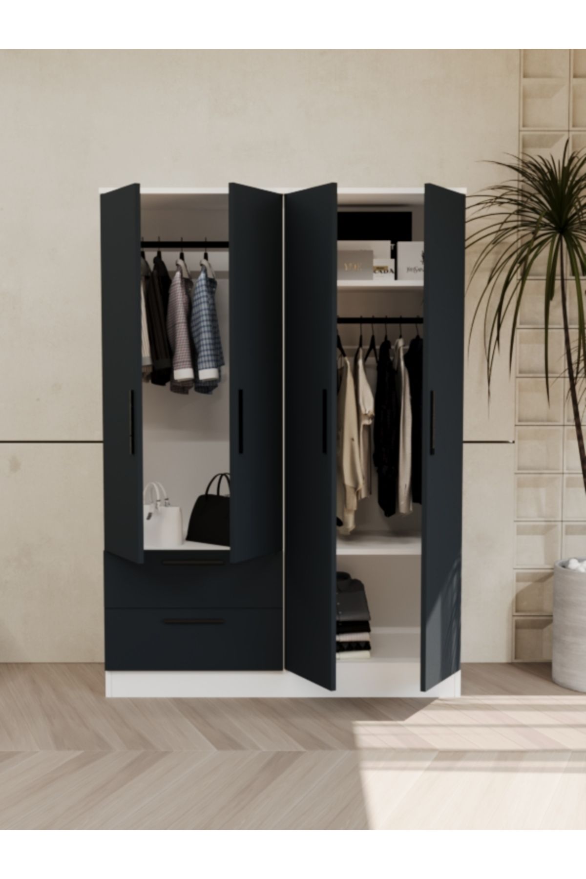 Nitro Furniture Ilgar Gardırop - Geniş ve Fonksiyonel Beyaz & Antrasit Tasarım (120x44.5x170 cm)