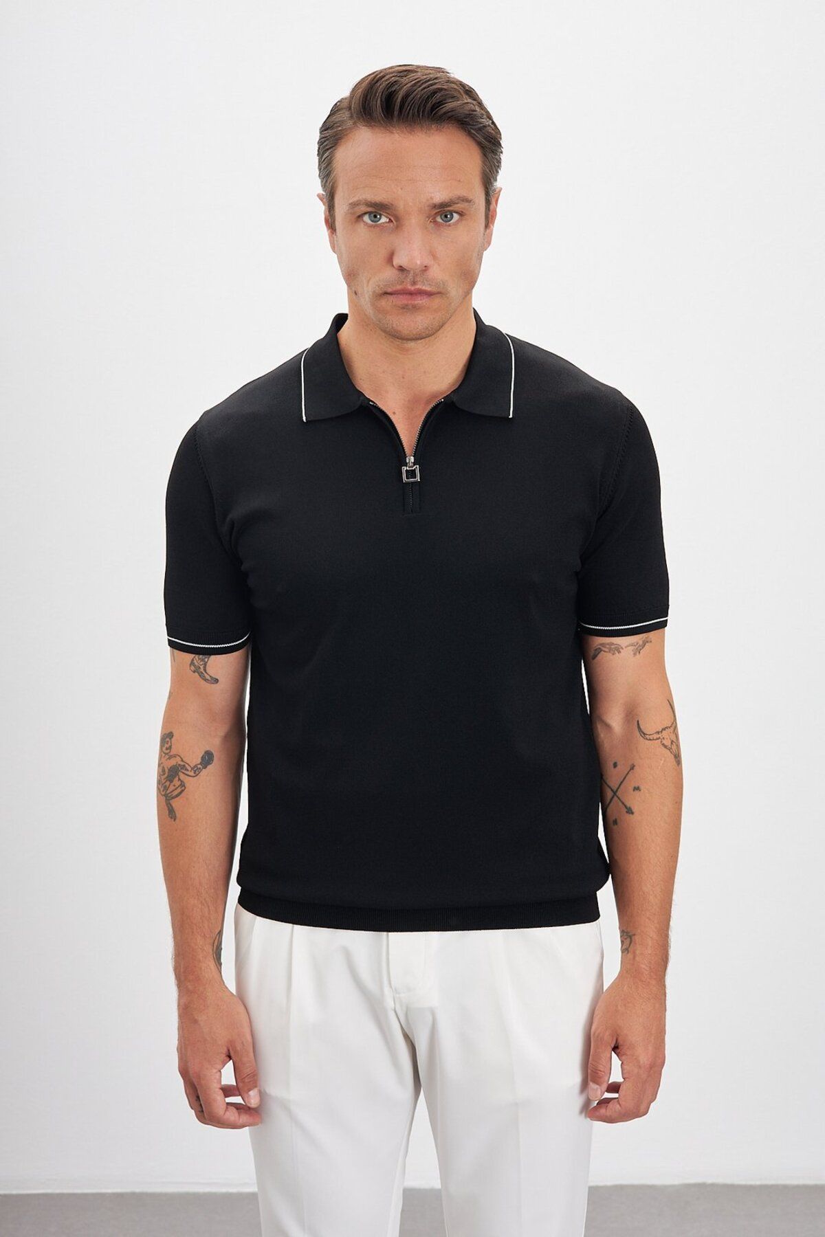 Paşahan Polo Yaka Fermuarlı Triko Erkek T-Shirt