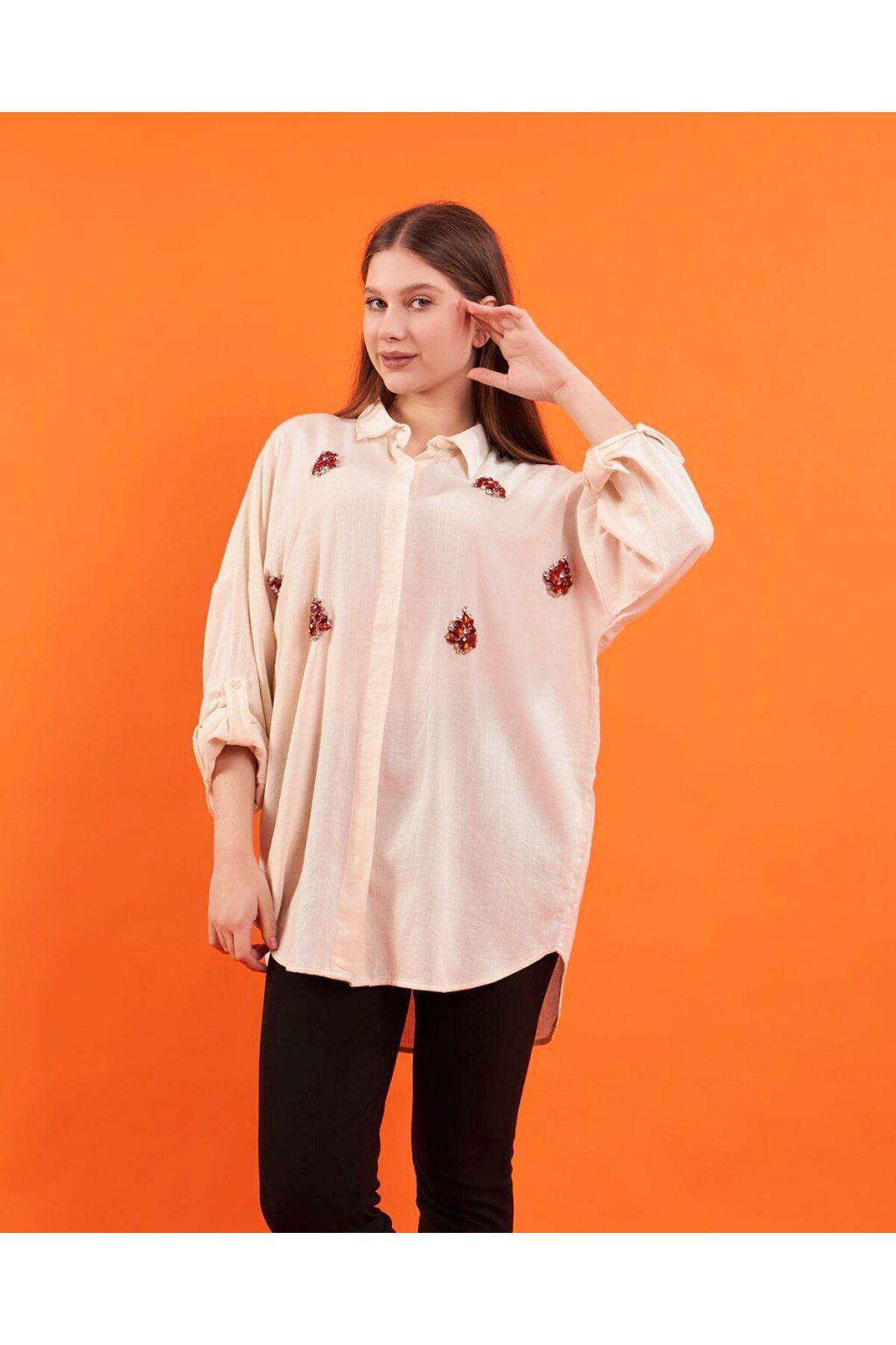 Butik Ayseba Kadın Taşlı Pamuklu Gömlek