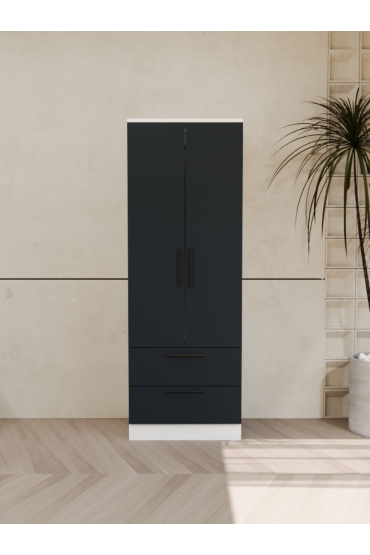 Nitro Furniture Mono Gardırop - Kompakt ve Şık Beyaz & Antrasit Tasarım (60x44.5x170 cm)