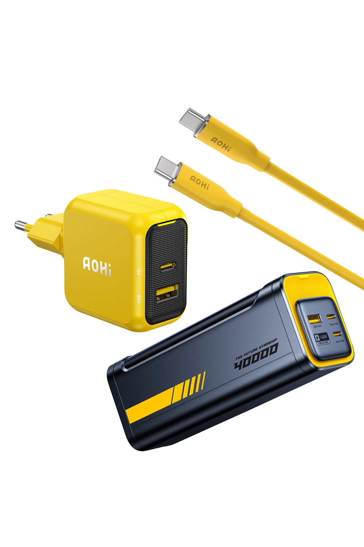 Aohi Magcube 67W 2 Portlu Şarj Adaptörü, 40.000 mAh 140W PD3.1 Powerbank, 140W 1m PD 3.1 480Mbps Süp