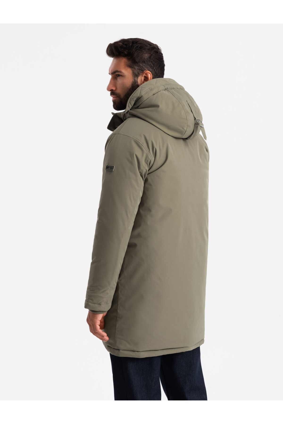 OMBRE-Klassische lange Herrenparkajacke - oliv V3 OM-JALJ-0166 L 6