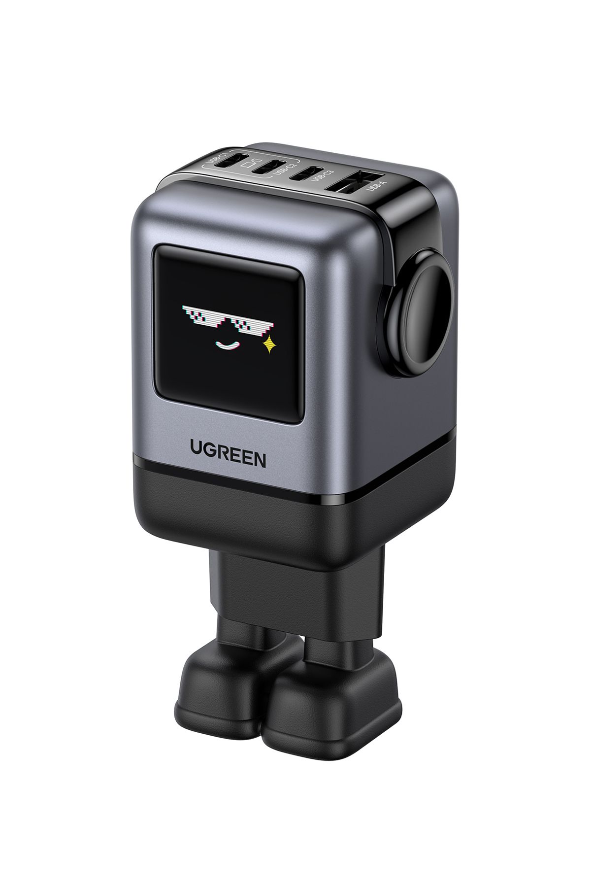 Ugreen Nexode Uno 100W Robot GaN Hızlı Şarj Cihazı 3xUSB-C, 1xUSB-A, Gri, 45515B