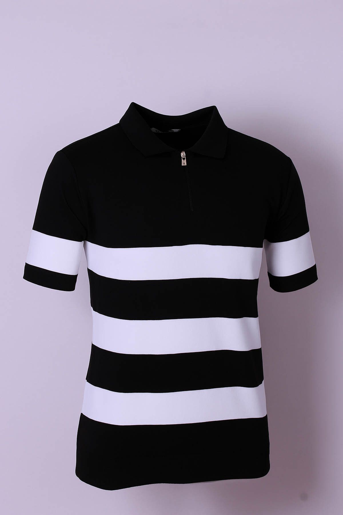 trender Yarım Fermuarlı Siyah Erkek Polo Yaka T-shirt 106-4002