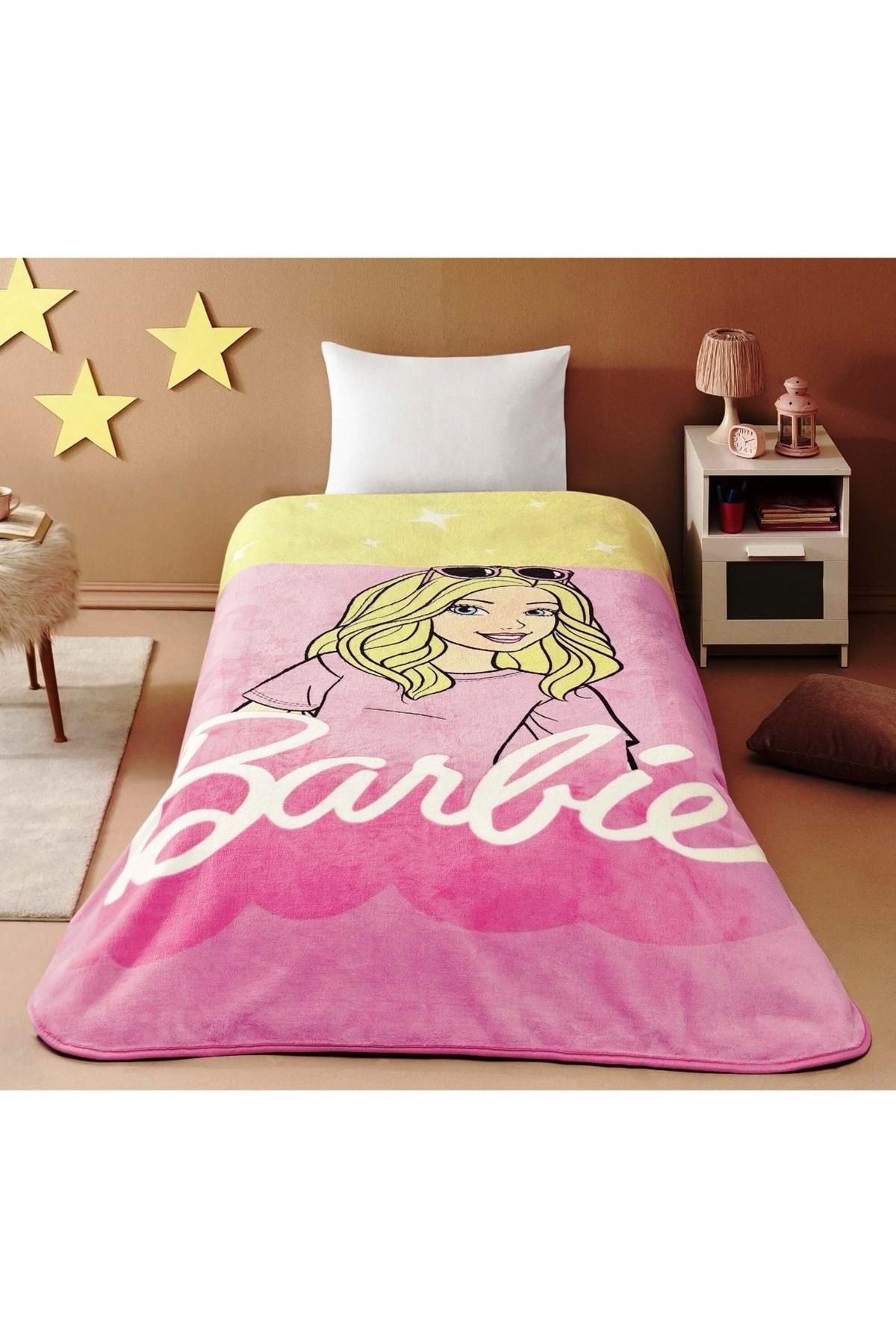 Taç Taç Lisanslı Tek Kişilik Çocuk Battaniye (160x220)-Barbie Girl Malibu Pembe