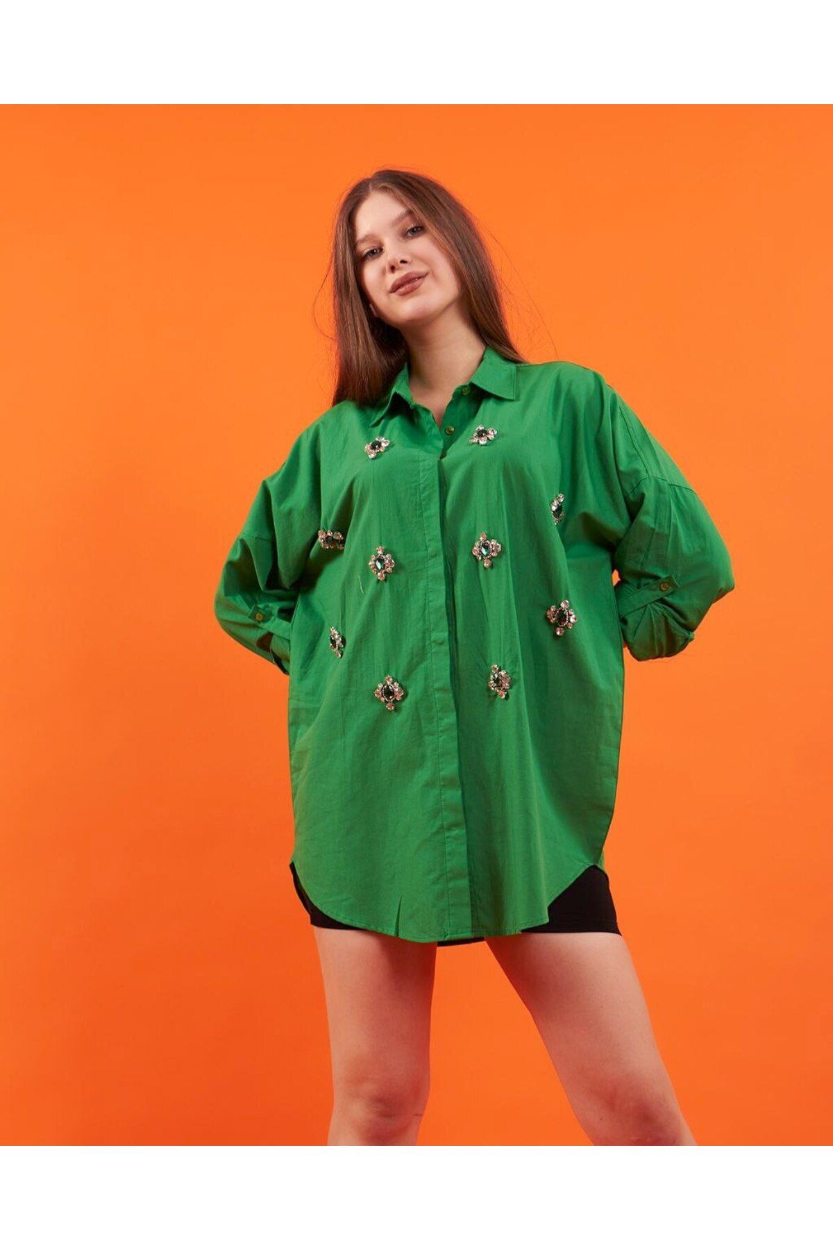 Butik Ayseba Kadın Taşlı Pamuklu Gömlek