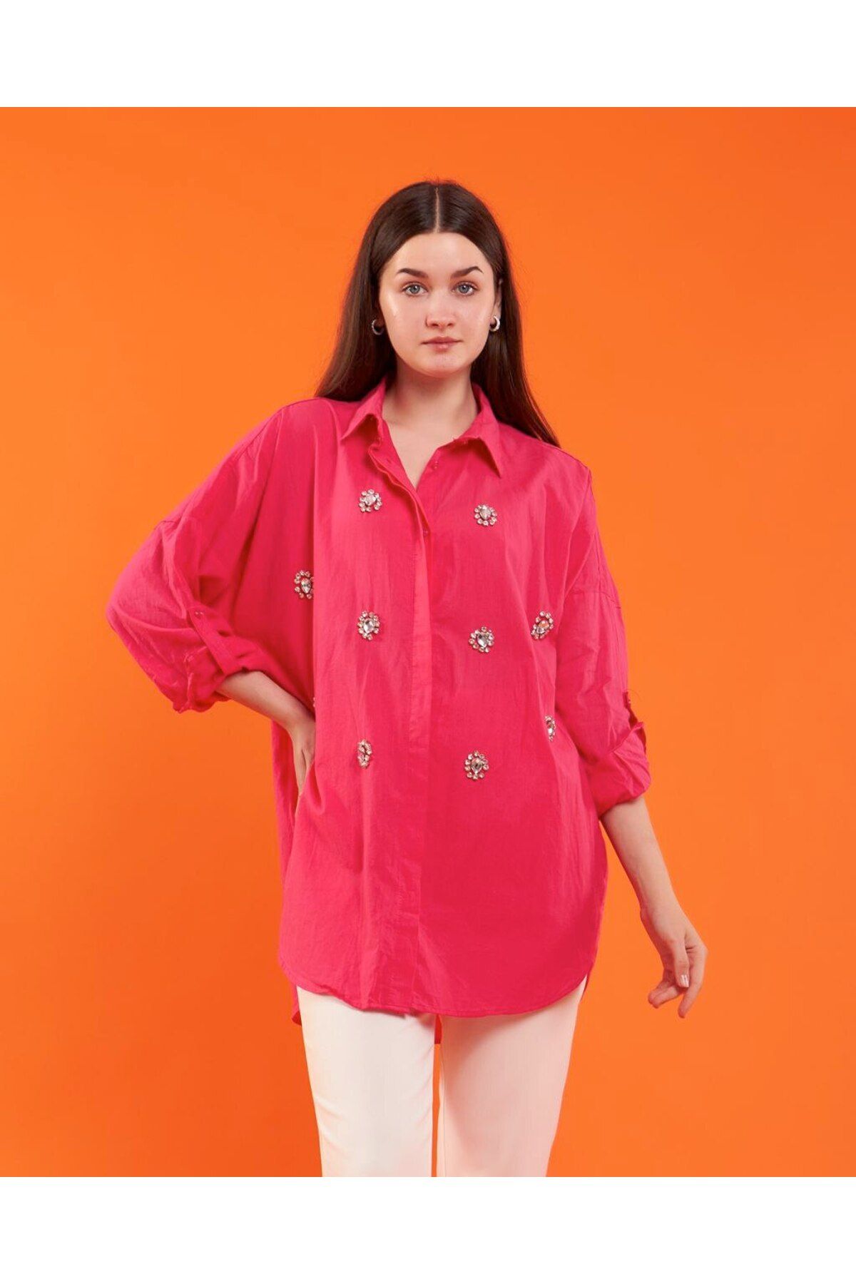 Butik Ayseba Kadın Taşlı Pamuklu Gömlek