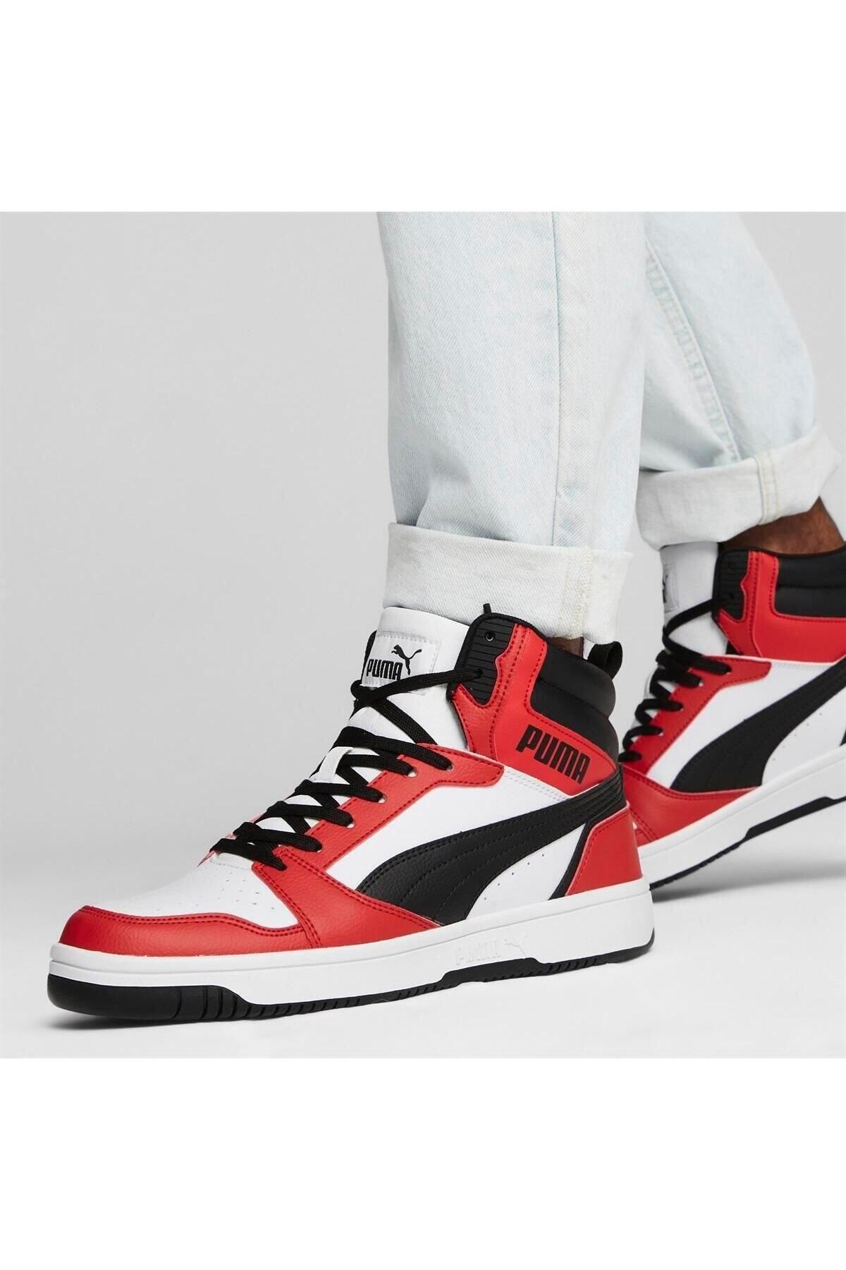 Puma Günlük Bağcıklı Spor Ayakkabı Siyah/Beyaz/Kırmızı Sneaker