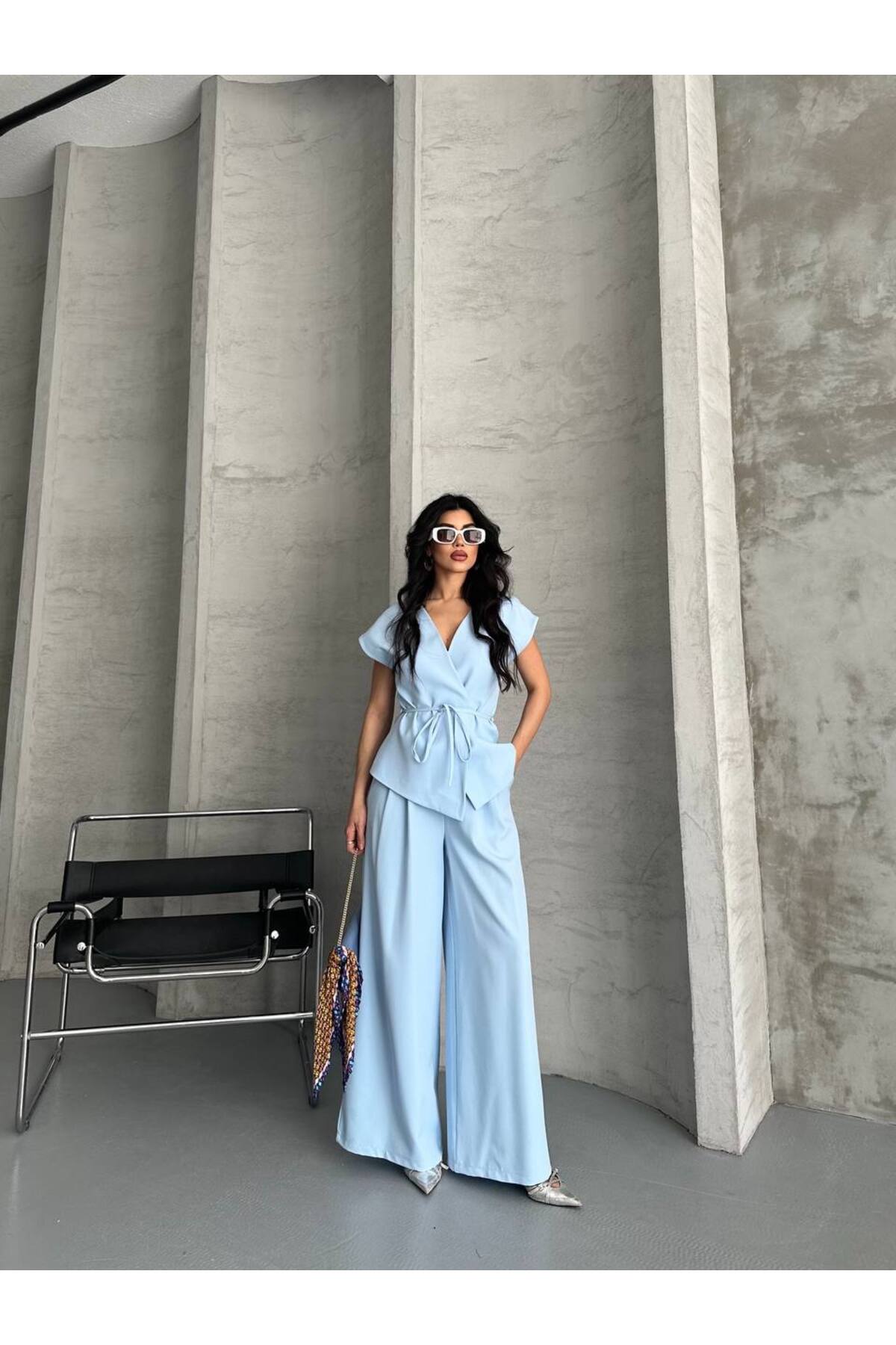 Ensemble gilet bleu bébé à nouer - Görsel 4