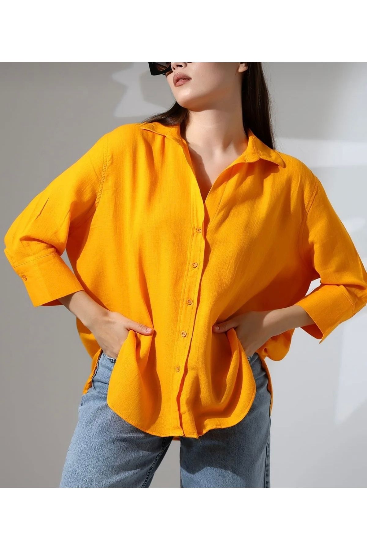 MODA DKBUTİK Yıkanmış Keten & Pamuk Gömlek