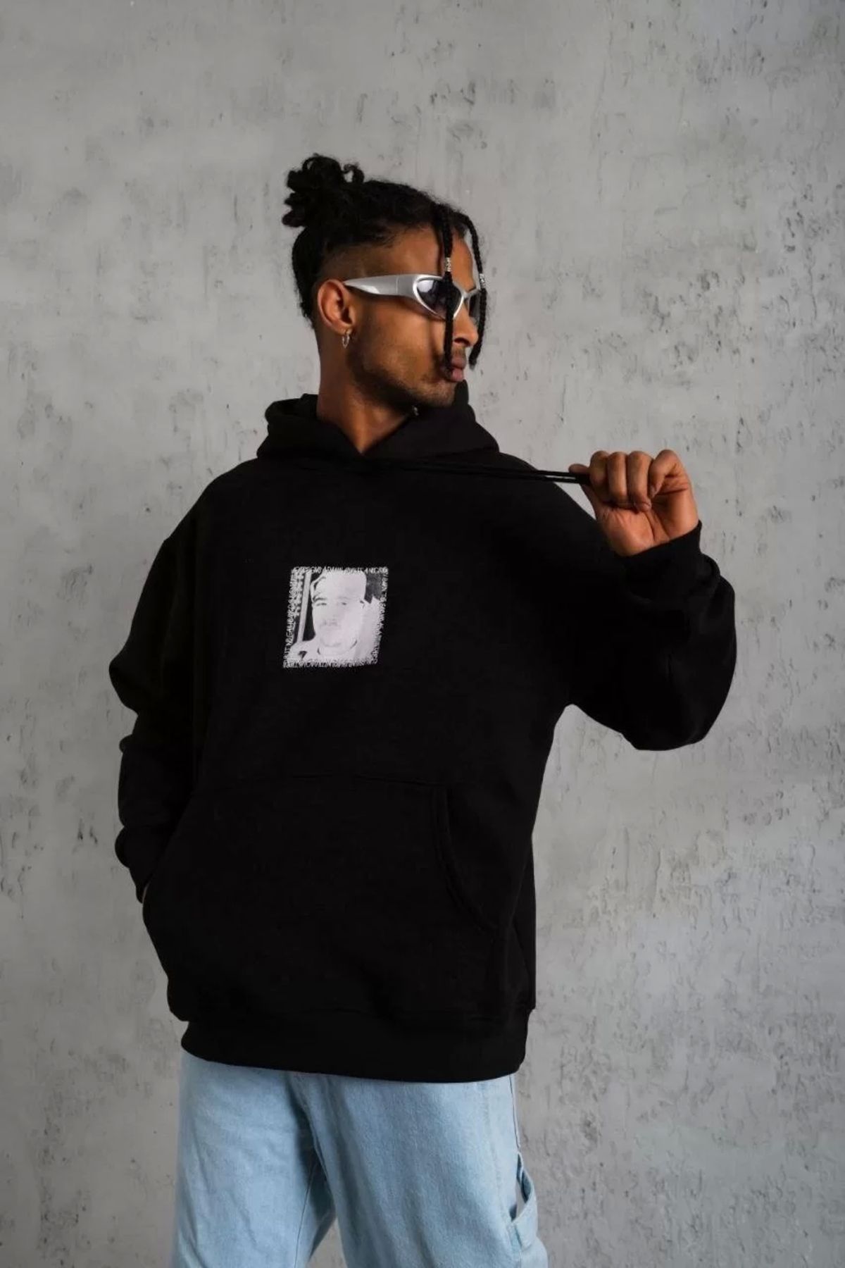 MODA CS Erkek Ön Arka Baskılı Kapşonlu Sweat - Siyah