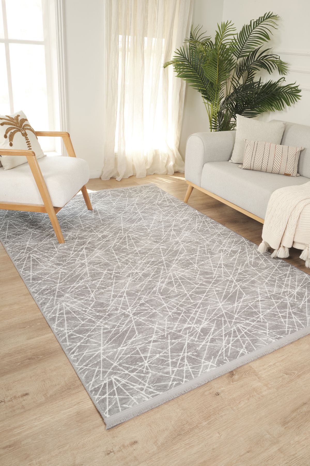 LİNOS HOME Kaylee Yıkanabilir Düz Saçak Kaymaz Tabanlı Kesme Rulo Halı Yolluk,Oturma Odası,Mutfak Gri-7036