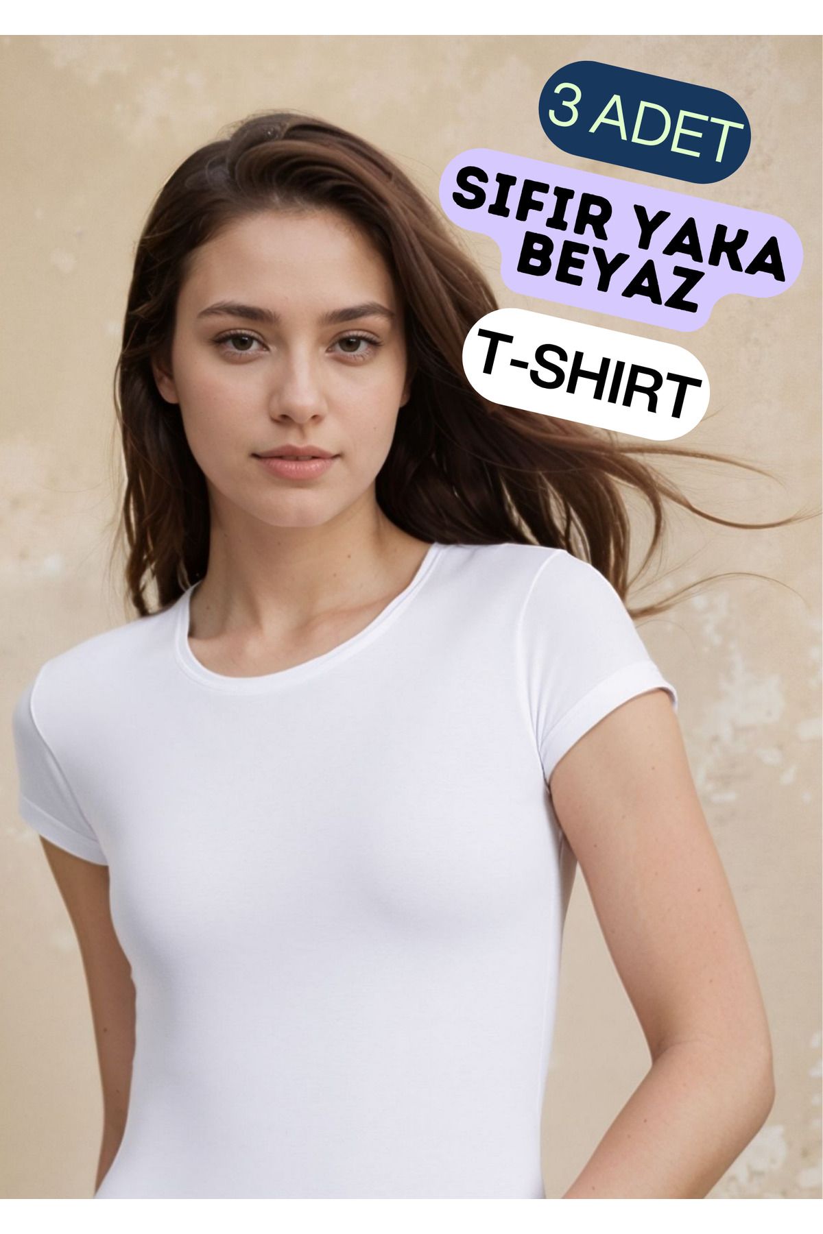 Loule Kadın Giyim Pamuklu & Elastan Sıfır Yaka T-Shirt 3 Adet Ekonomik Paket LL.223.ILK60.001