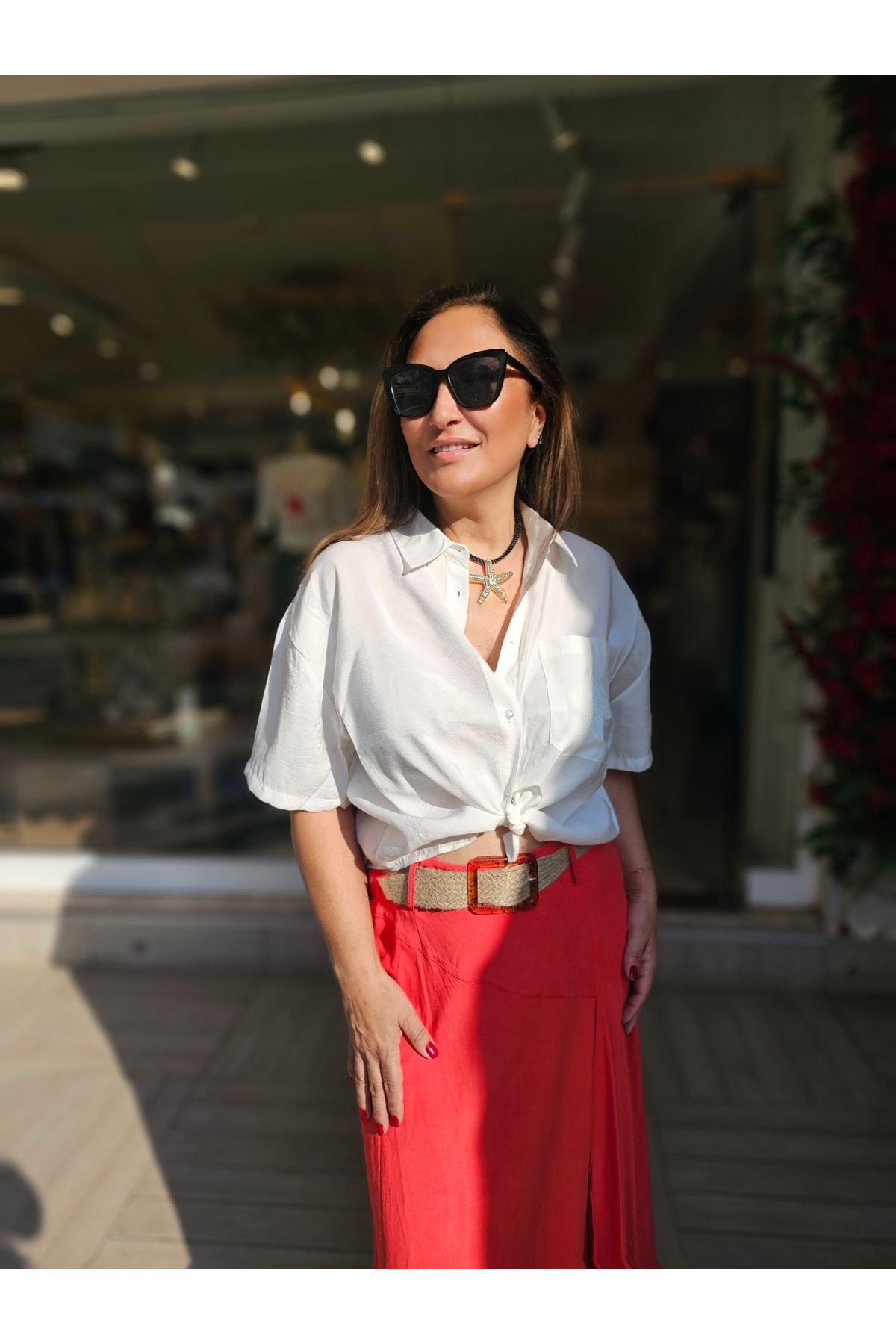 CsChicShop Kısa Kollu Cep İşleme Detaylı Pamuk Modal Gömlek