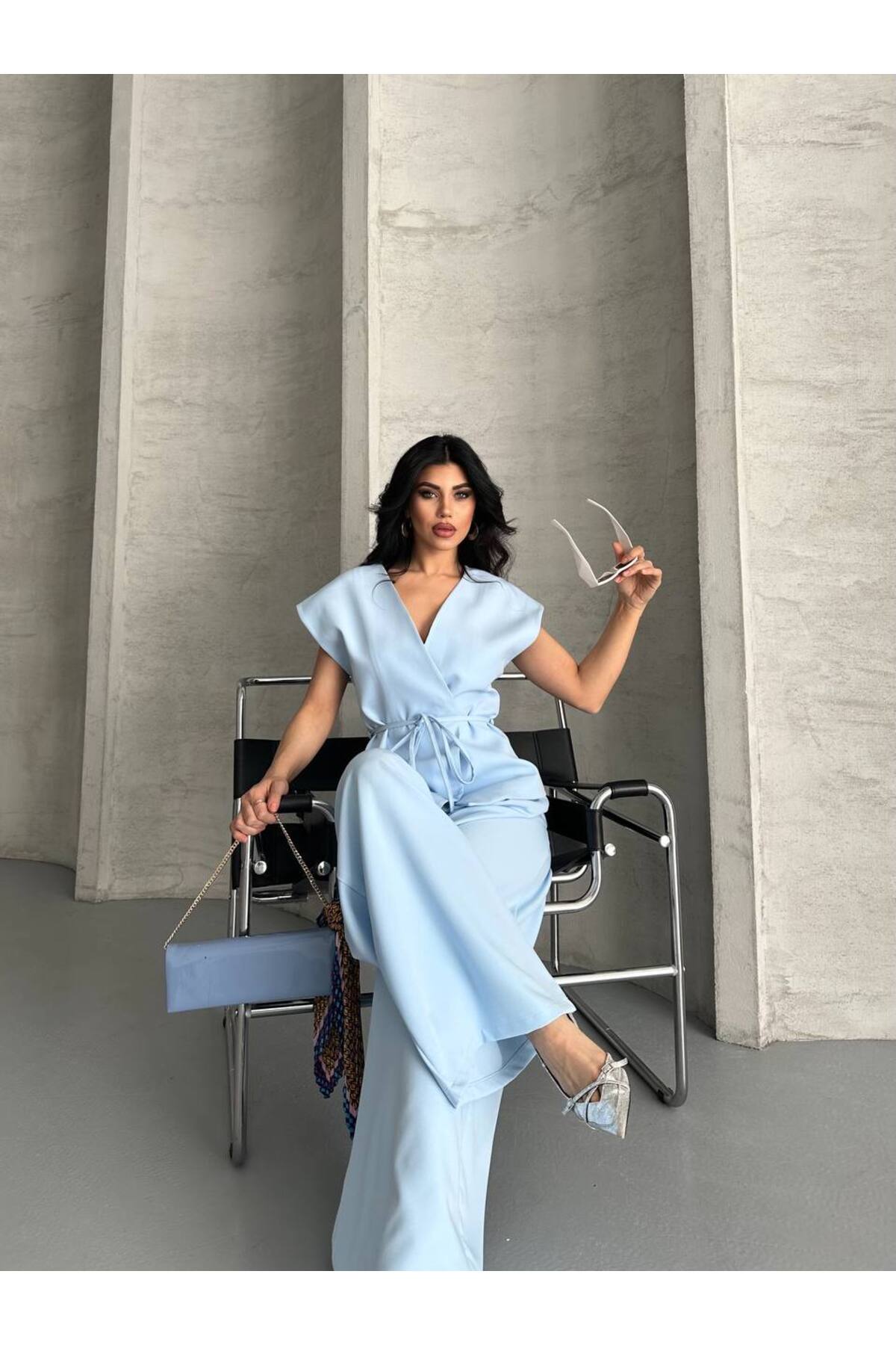Ensemble gilet bleu bébé à nouer - Görsel 3