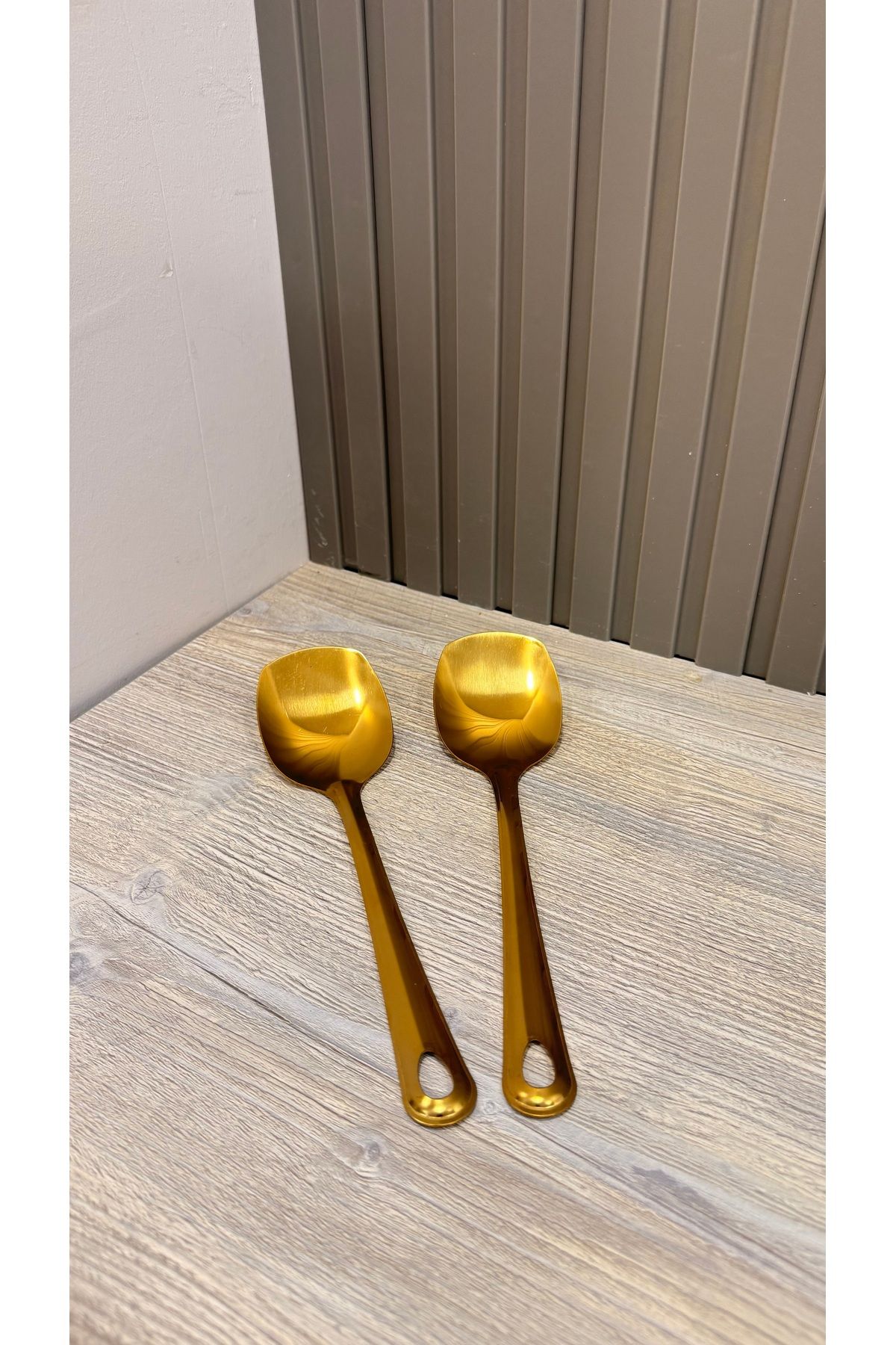 Snow Homs Pratik 2 Adet Paslanmaz Gold Çelik Lüx Servis Salata Kaşığı Spatula Çelik Yemek Servis Kaşığı 21cm