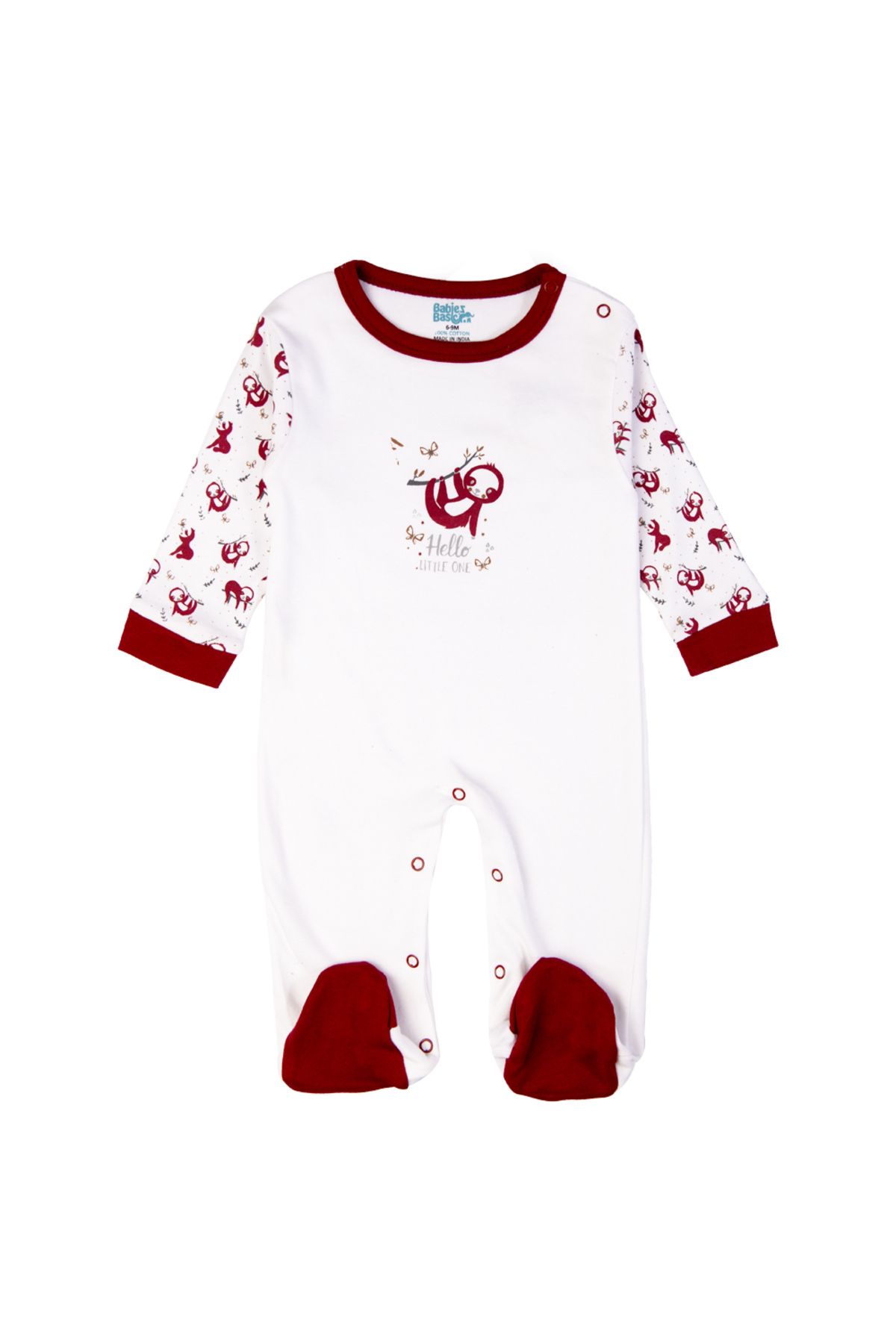 Babies Basic-5 piece New Born Set include Bib, Romper, Mittens, Cap, Sleepsuit- Hello Little One,Red 4