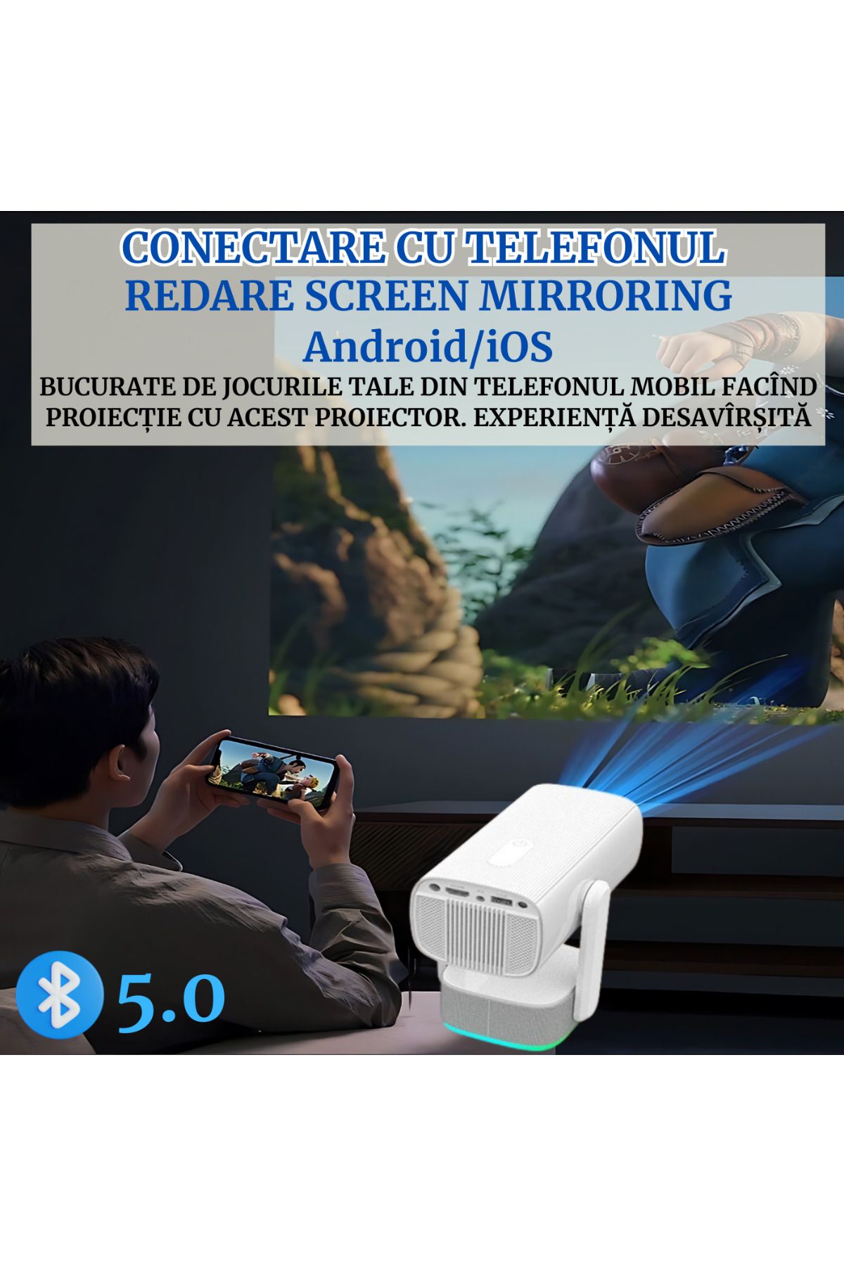 ATOMKIT-Video projector with battery included, Over 2 hours of operation, EU plug connection, 160 ANSI, White 6