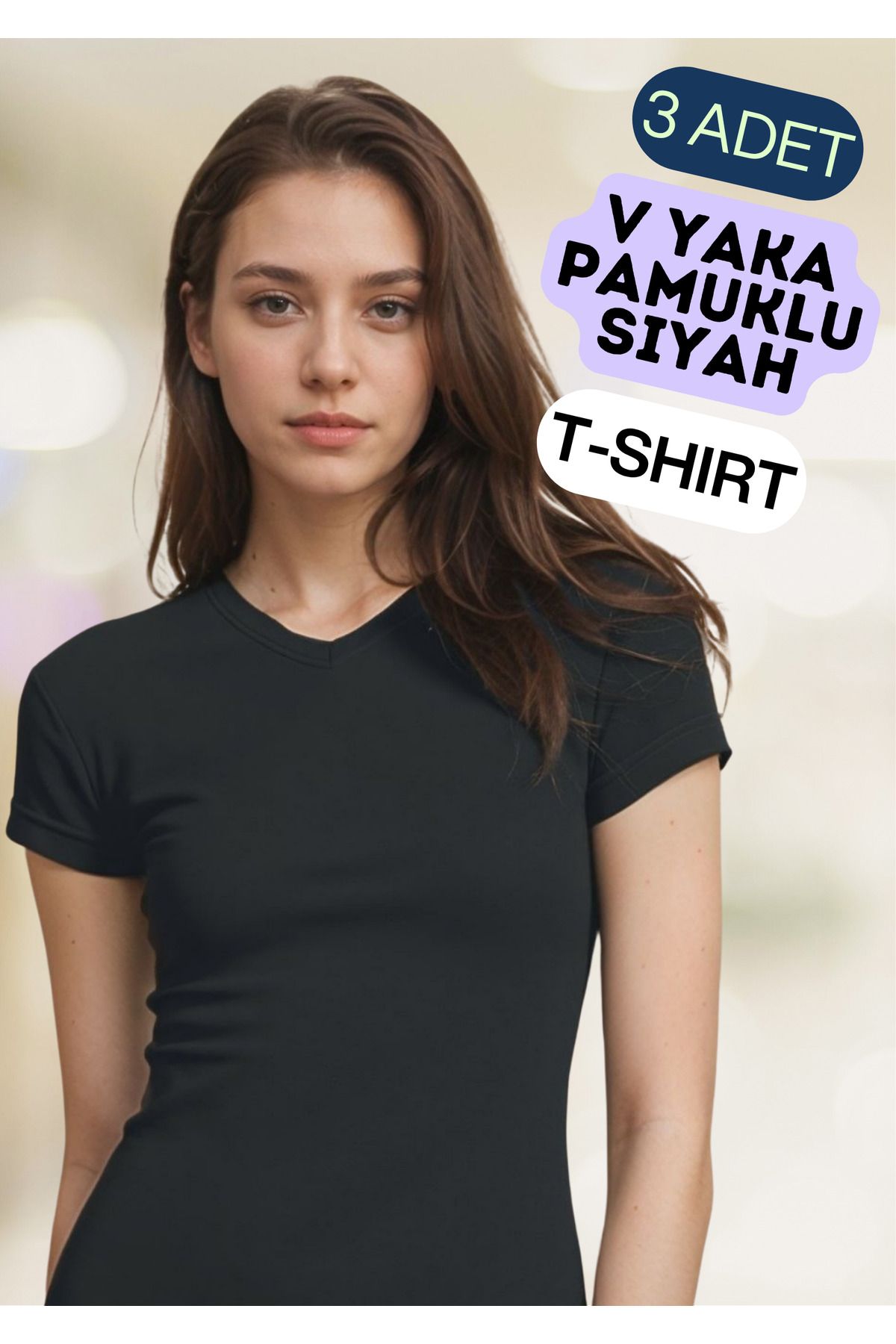 Loule Kadın Giyim Pamuklu & Elastan V Yaka T-Shirt 3 Adet Ekonomik Paket LL.223.ILK62.001