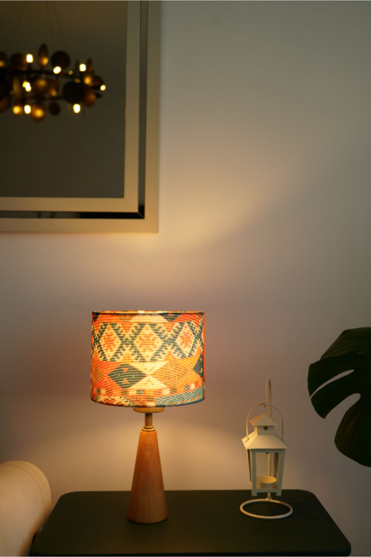 retro home design Üçgen Ahşap Model Silindir Baskı Kapadokya Kumaş Şapka Abajur Salon Yatak Odası