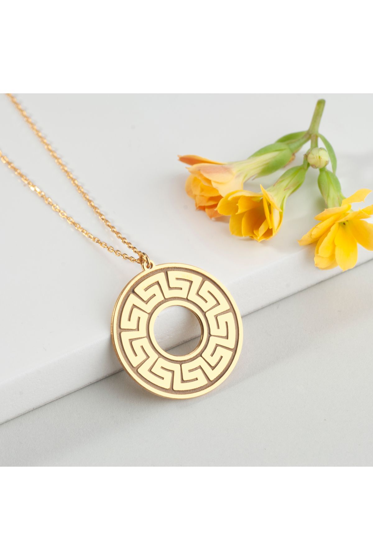 DIZY SILVER DESENLİ KOLYE, MEANDER MOTİFLİ HALKA KOLYE, GEOMETRİK DESENLİ GÜMÜŞ KOLYE