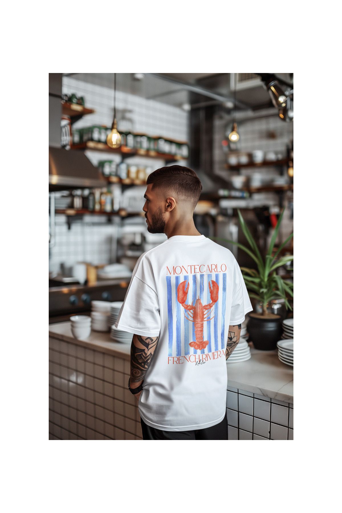 Le'sluette shadow of style Istakoz Baskılı %100 Pamuk Oversize Erkek T-shirt