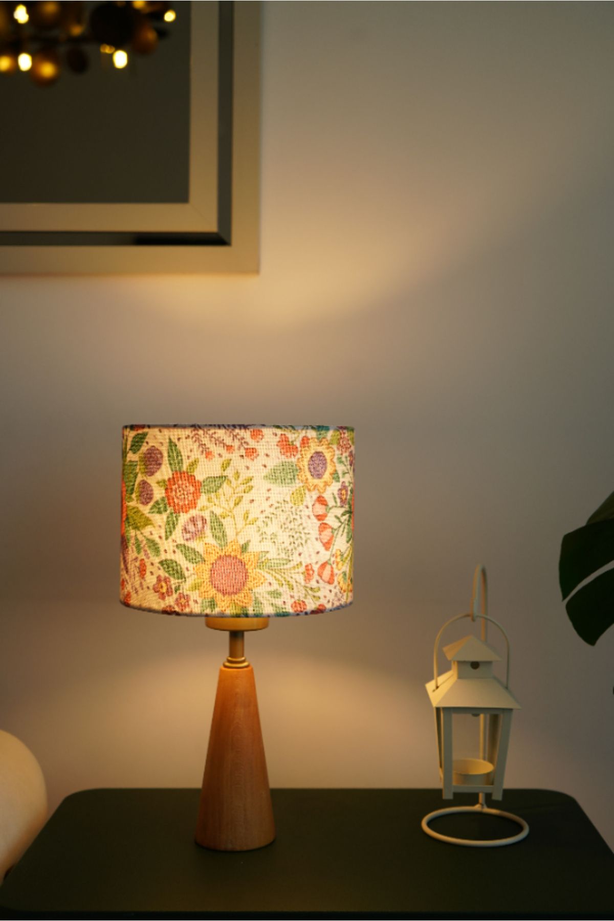retro home design Üçgen Ahşap Model Silindir Baskı Çiçekli Kumaş Şapka Abajur Salon Yatak Odası