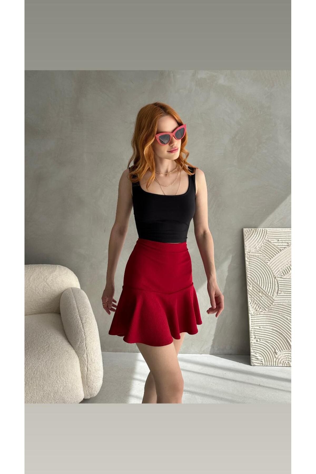 MODA Kadın Şort Etek -Krep Kumaş Esnek Şık